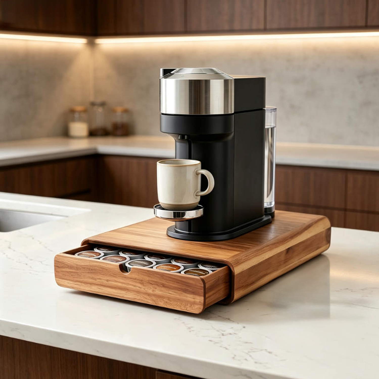 Wooden Coffee Capsule Storage Drawer - Large Capacity K-Cup Organizer for Kitchen Counter, Eco-Friendly Coffee Station Decor - Image 5