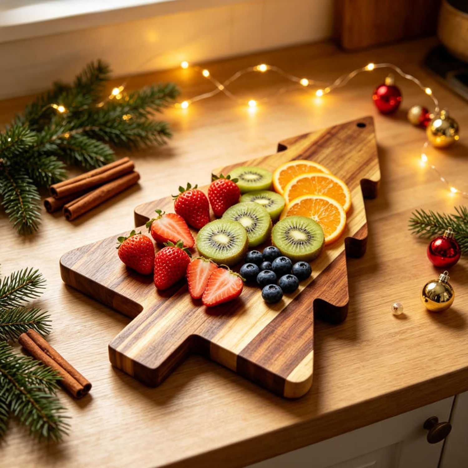 Natural Acacia Wood Christmas Tree Shaped Chopping Board Cheese Tray Serving Dish Festive Kitchen Decor Xmas Gift Set - Image 4