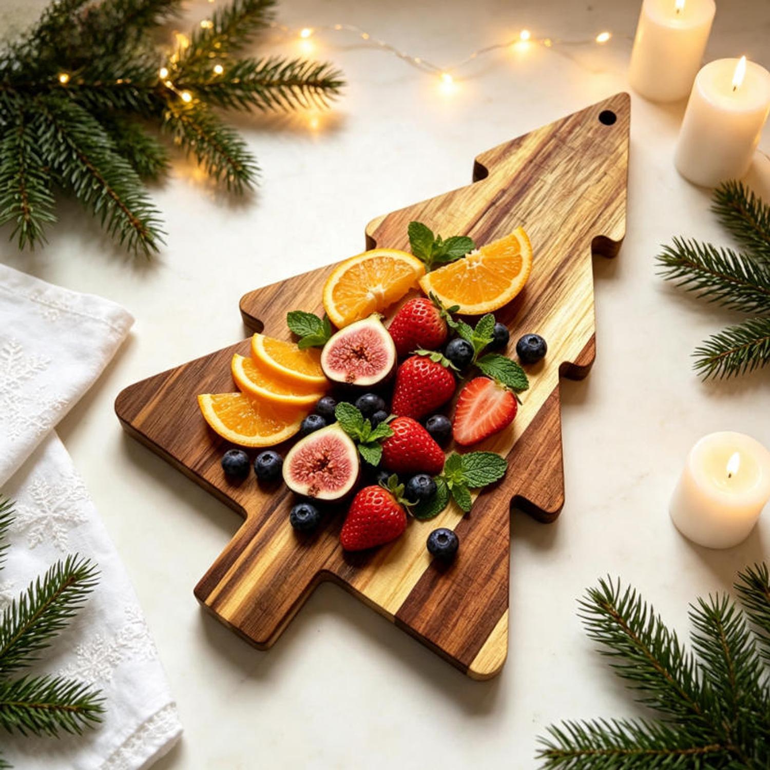 Natural Acacia Wood Christmas Tree Shaped Chopping Board Cheese Tray Serving Dish Festive Kitchen Decor Xmas Gift Set - Image 6