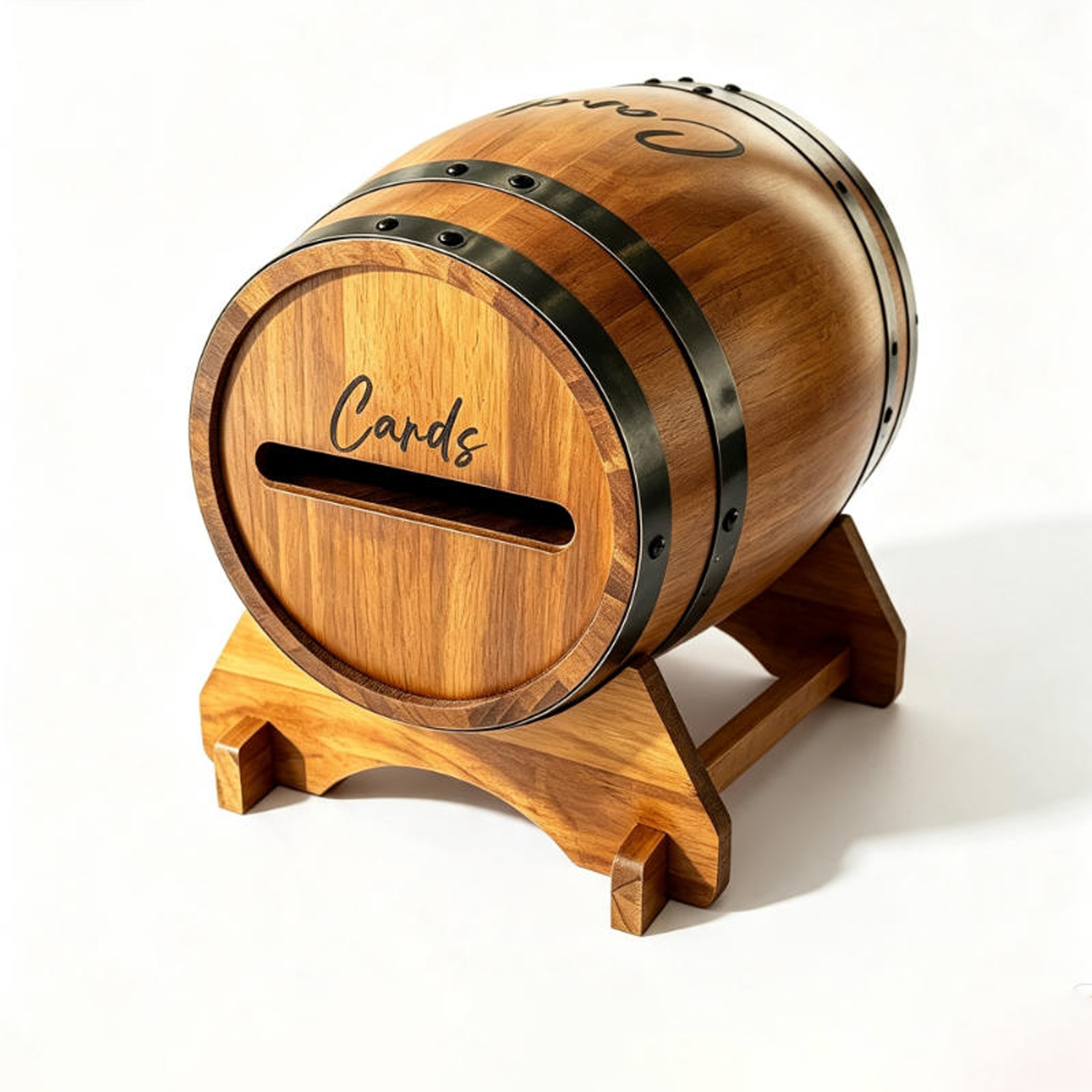 Whiskey barrel wooden wedding card box with slot