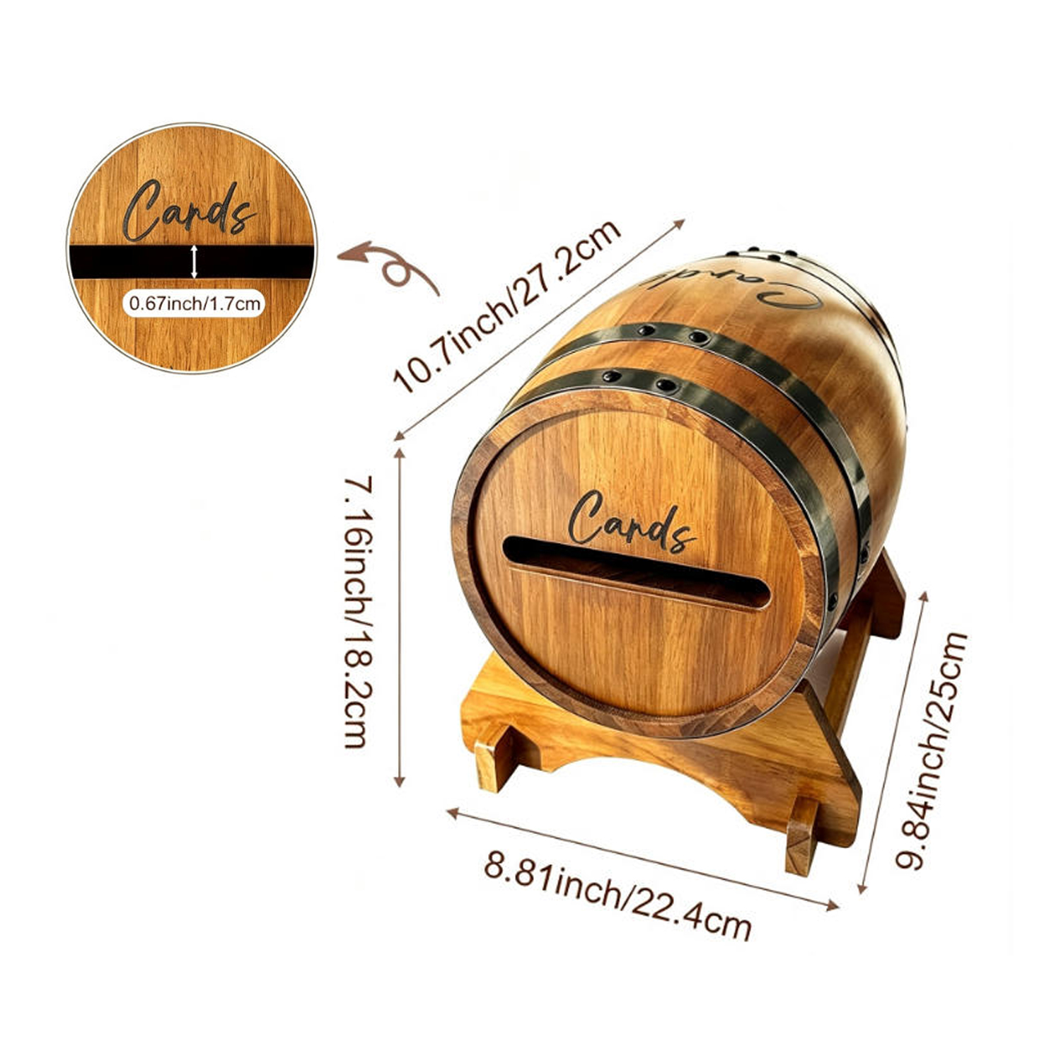 Wooden Wedding Card Box for Reception Whiskey Barrel Gift Card Box for Party Birthday Wedding Decor Money Envelope Boxes with Slot & Holder - Image 3