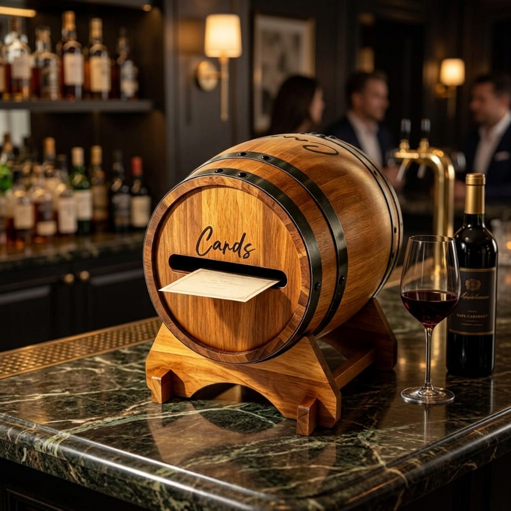 Wooden Wedding Card Box for Reception Whiskey Barrel Gift Card Box for Party Birthday Wedding Decor Money Envelope Boxes with Slot & Holder - Image 6