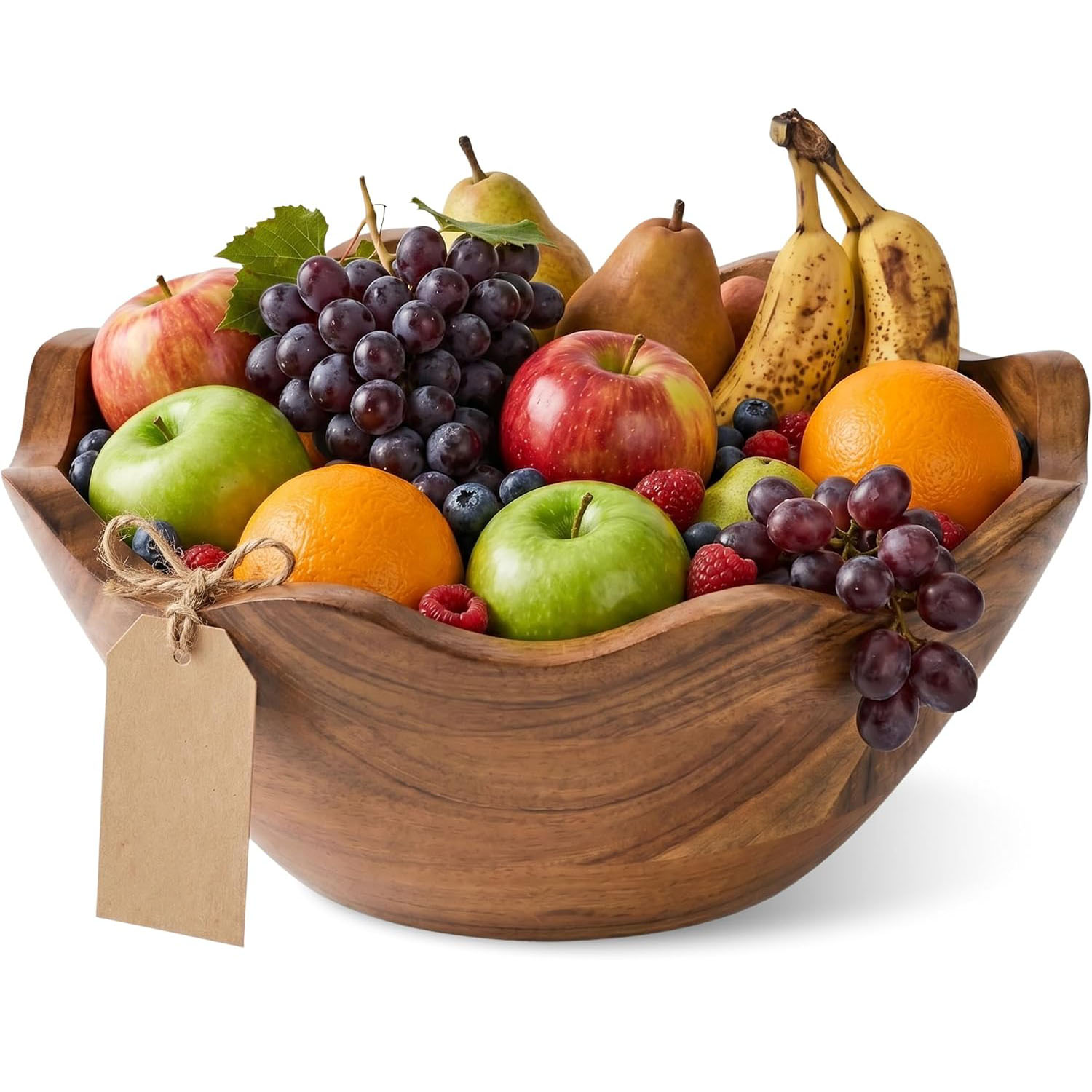 Scalloped mango wood serving bowl