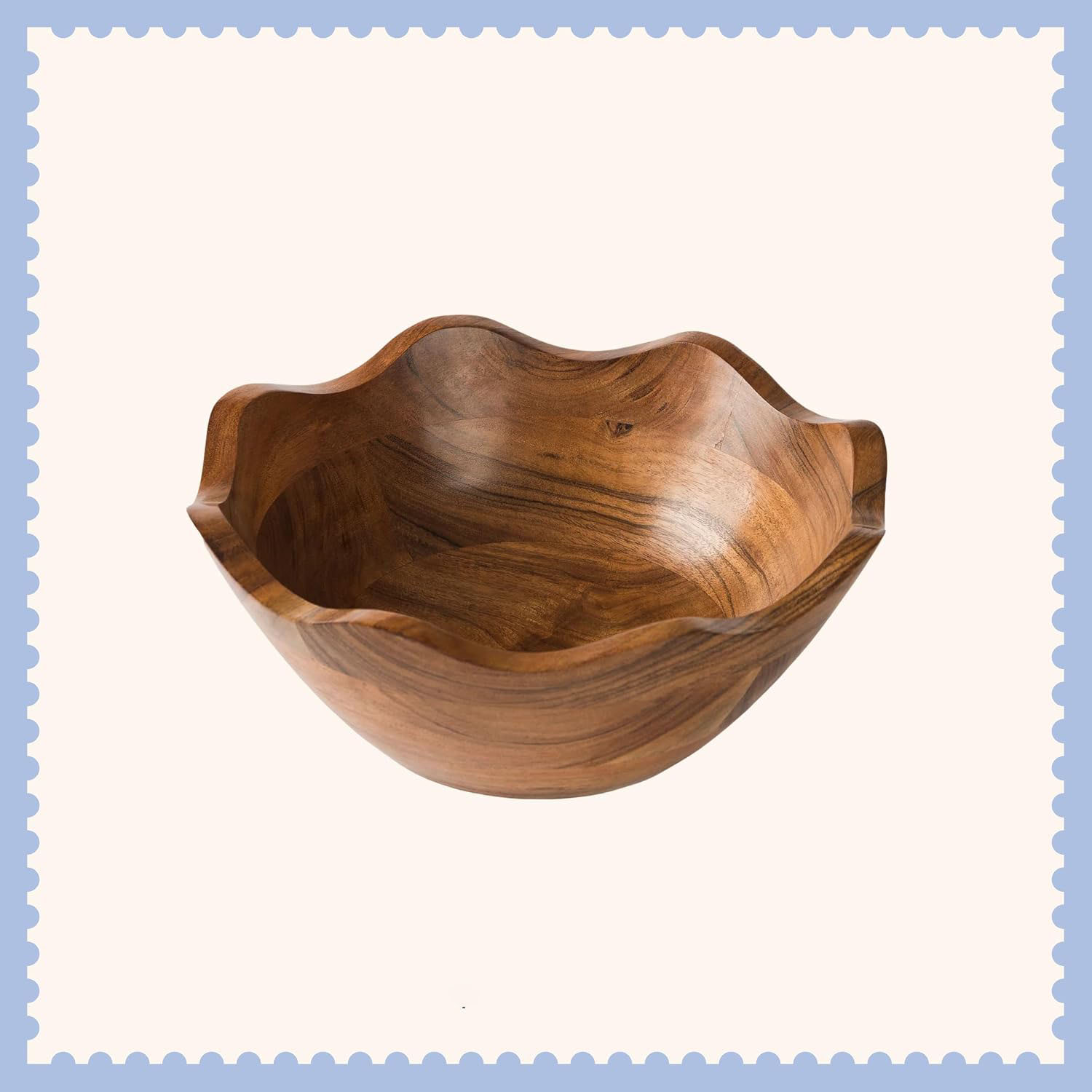 10 Inch Scalloped Mango Wood Bowl - Hand Carved Decorative Fruit Serving Bowl, Rustic Wooden Centerpiece for Kitchen Counter, Dining Table & Farmhouse Decor - Image 3