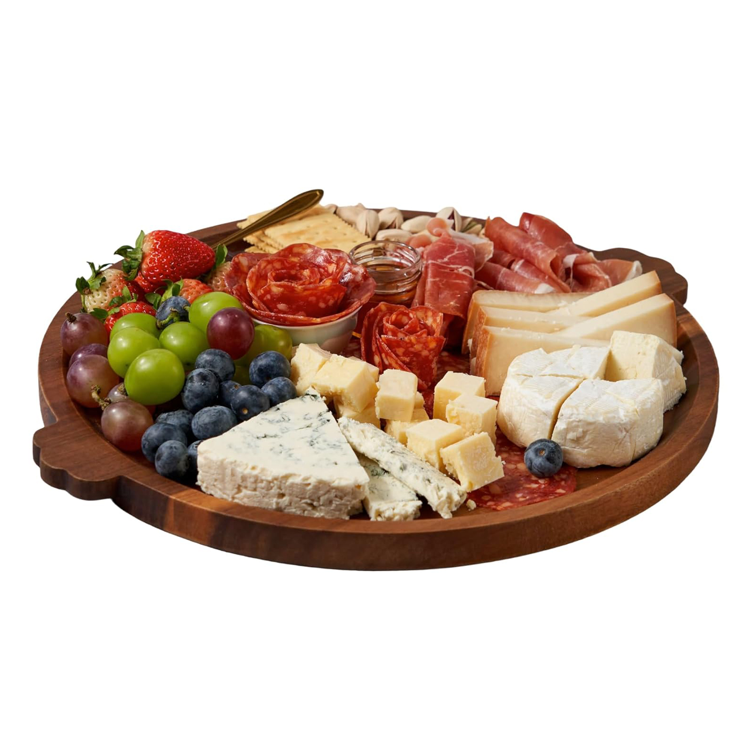 Wood Charcuterie Board Acacia Wood Serving Tray with Handles Decorative Ottoman Coffee Table Tray Wooden Round Tray for Coffee Table - Image 3