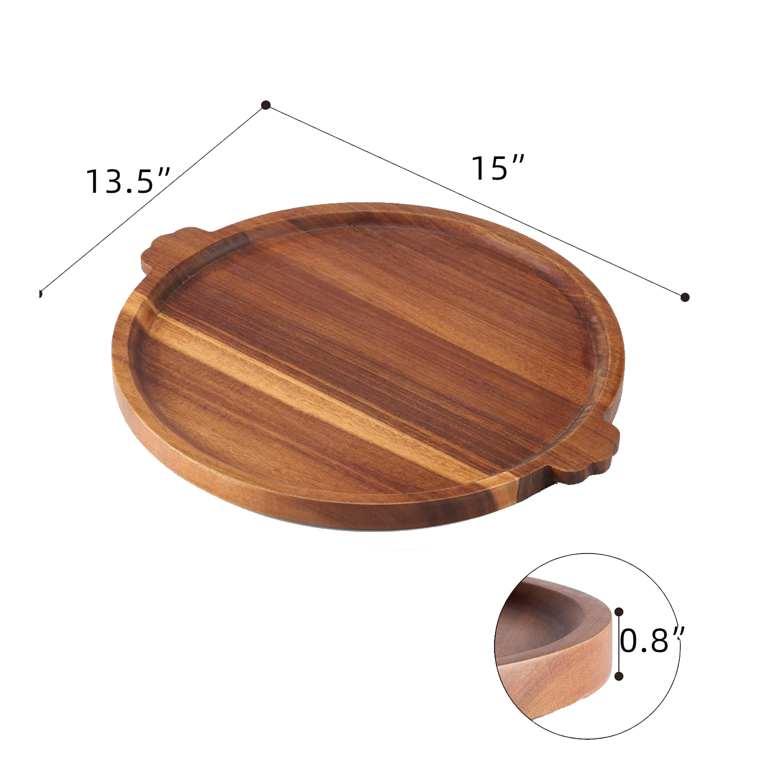 Wood Charcuterie Board Acacia Wood Serving Tray with Handles Decorative Ottoman Coffee Table Tray Wooden Round Tray for Coffee Table - Image 4