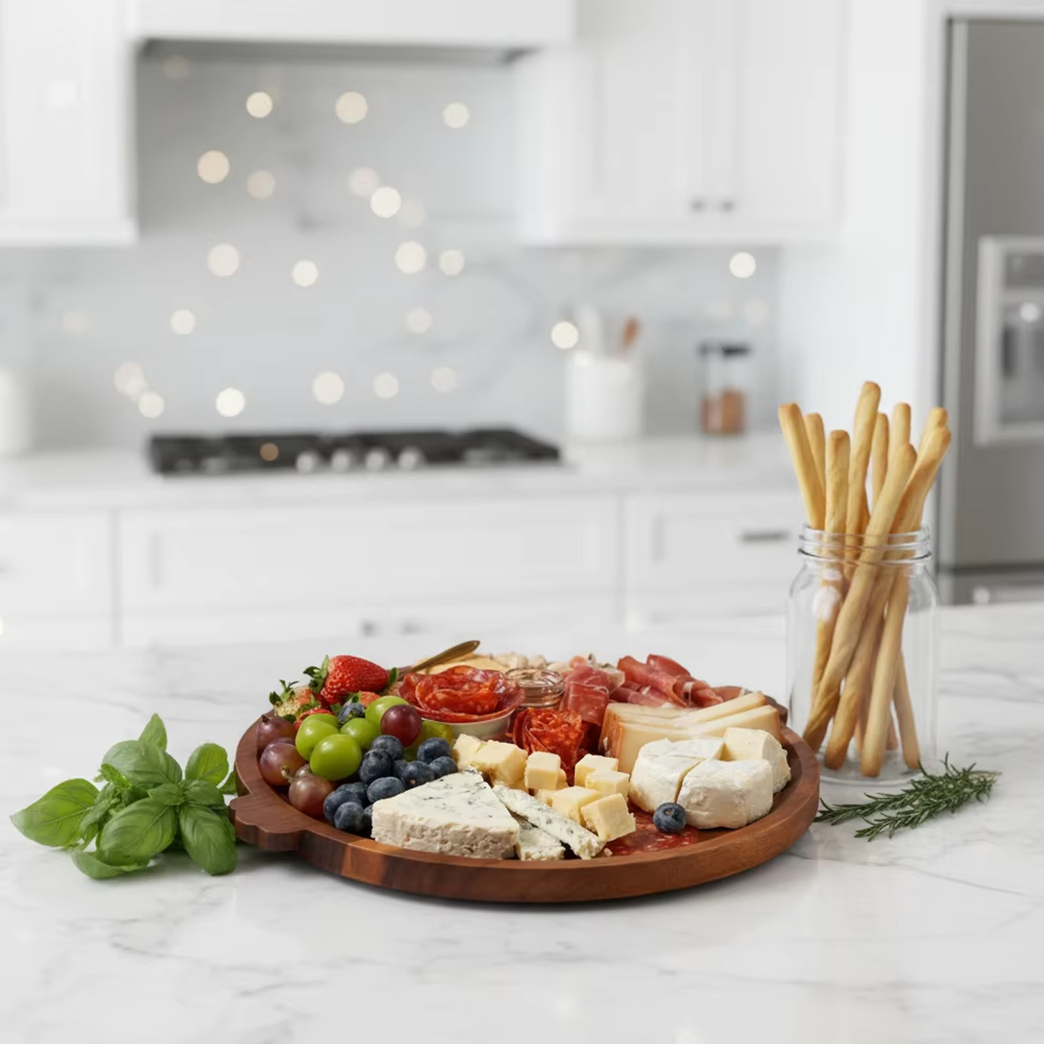 Wood Charcuterie Board Acacia Wood Serving Tray with Handles Decorative Ottoman Coffee Table Tray Wooden Round Tray for Coffee Table - Image 7