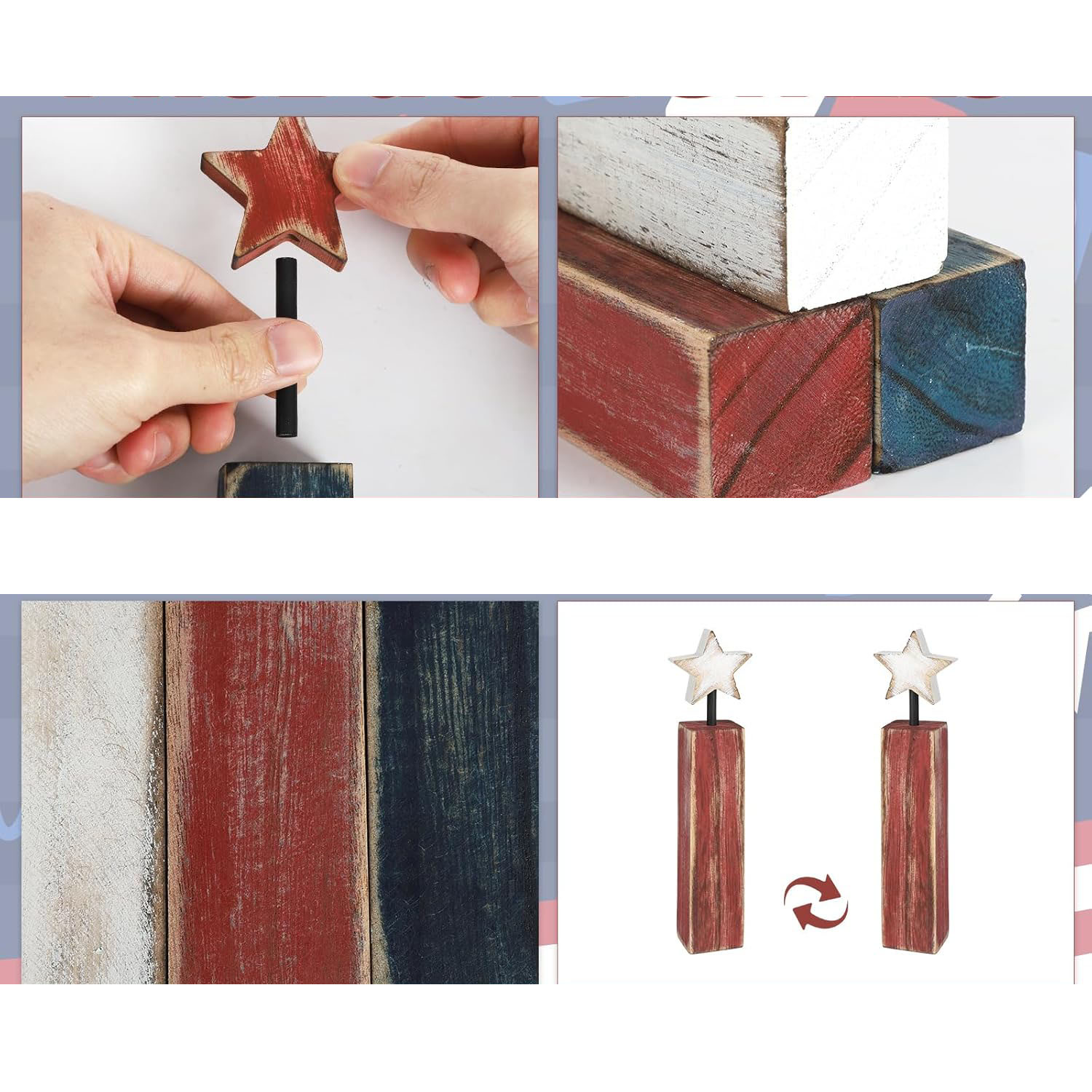 3Pcs Red White Blue Retro Tiered Wood Tray Decorations Durable Home Office Decor - Image 6