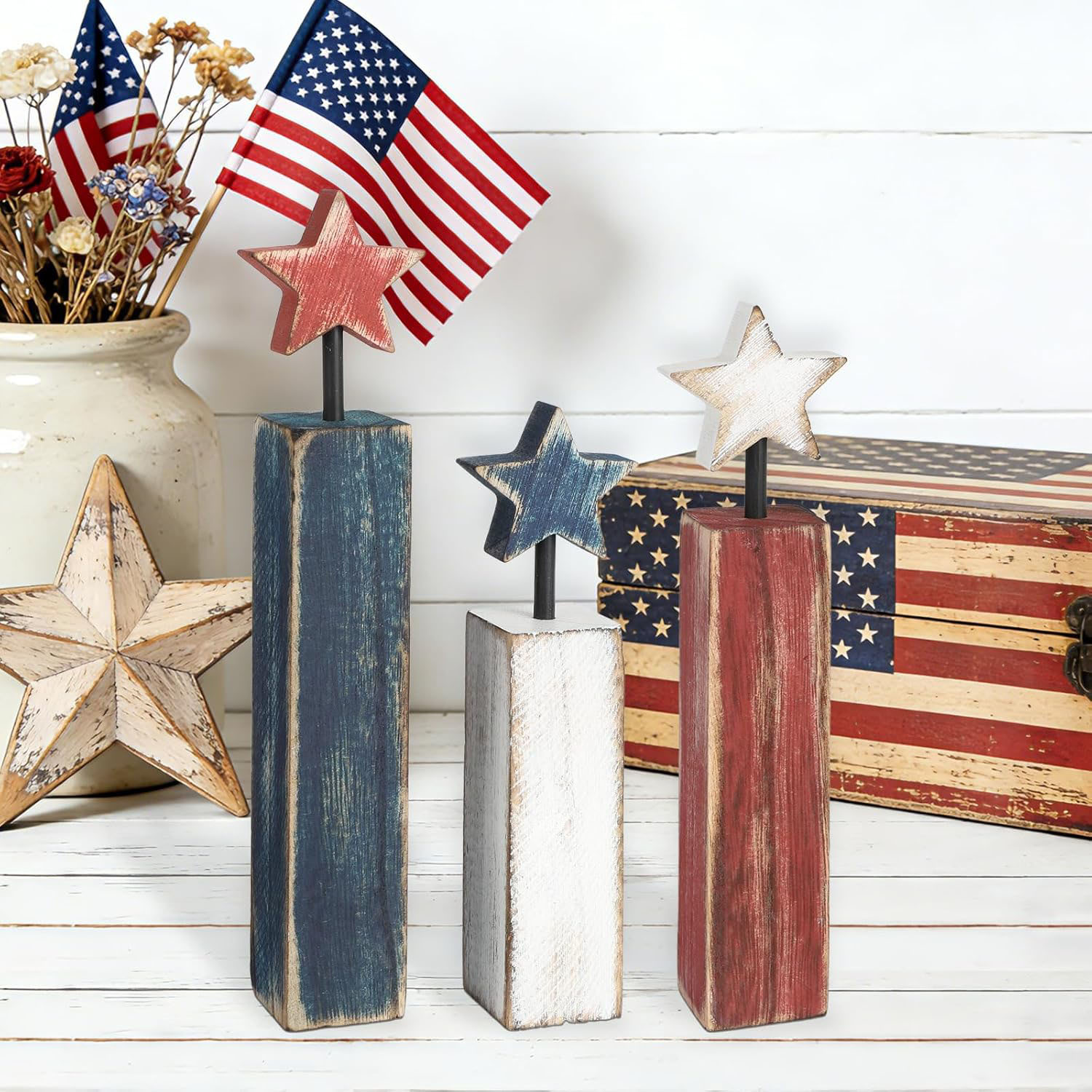 3Pcs Red White Blue Retro Tiered Wood Tray Decorations Durable Home Office Decor - Image 5