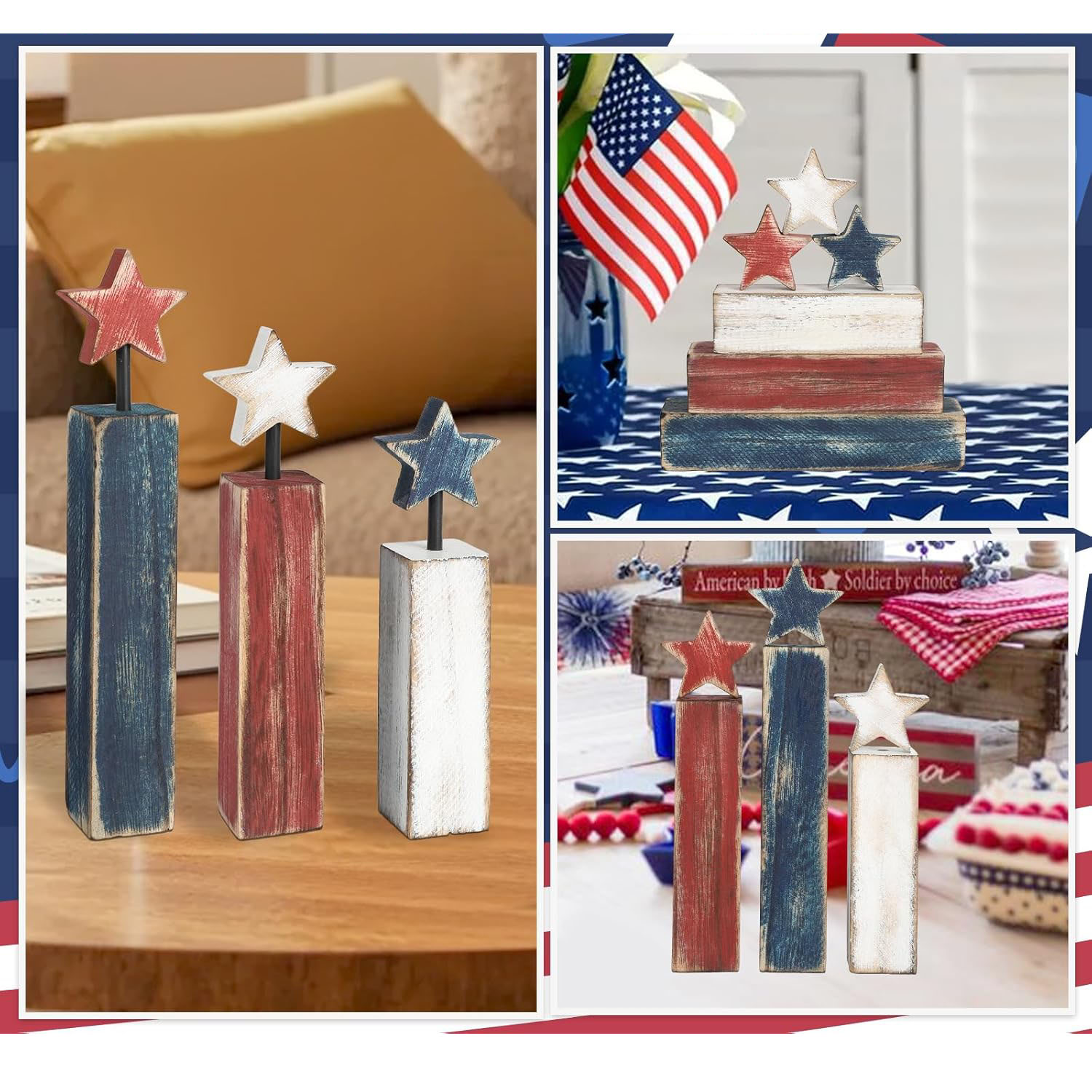 3Pcs Red White Blue Retro Tiered Wood Tray Decorations Durable Home Office Decor - Image 4
