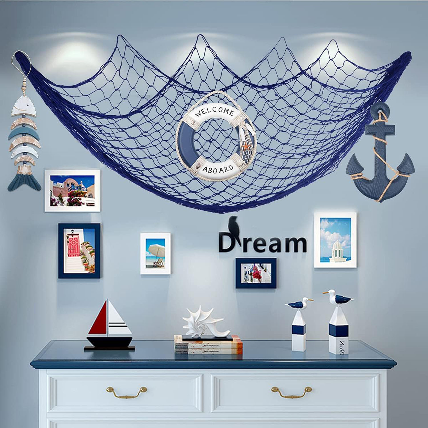 13" Wooden Angel Anchor Rope Tabletop Ornament (Blue) Multifunction Christmas Home Decoration - Image 5