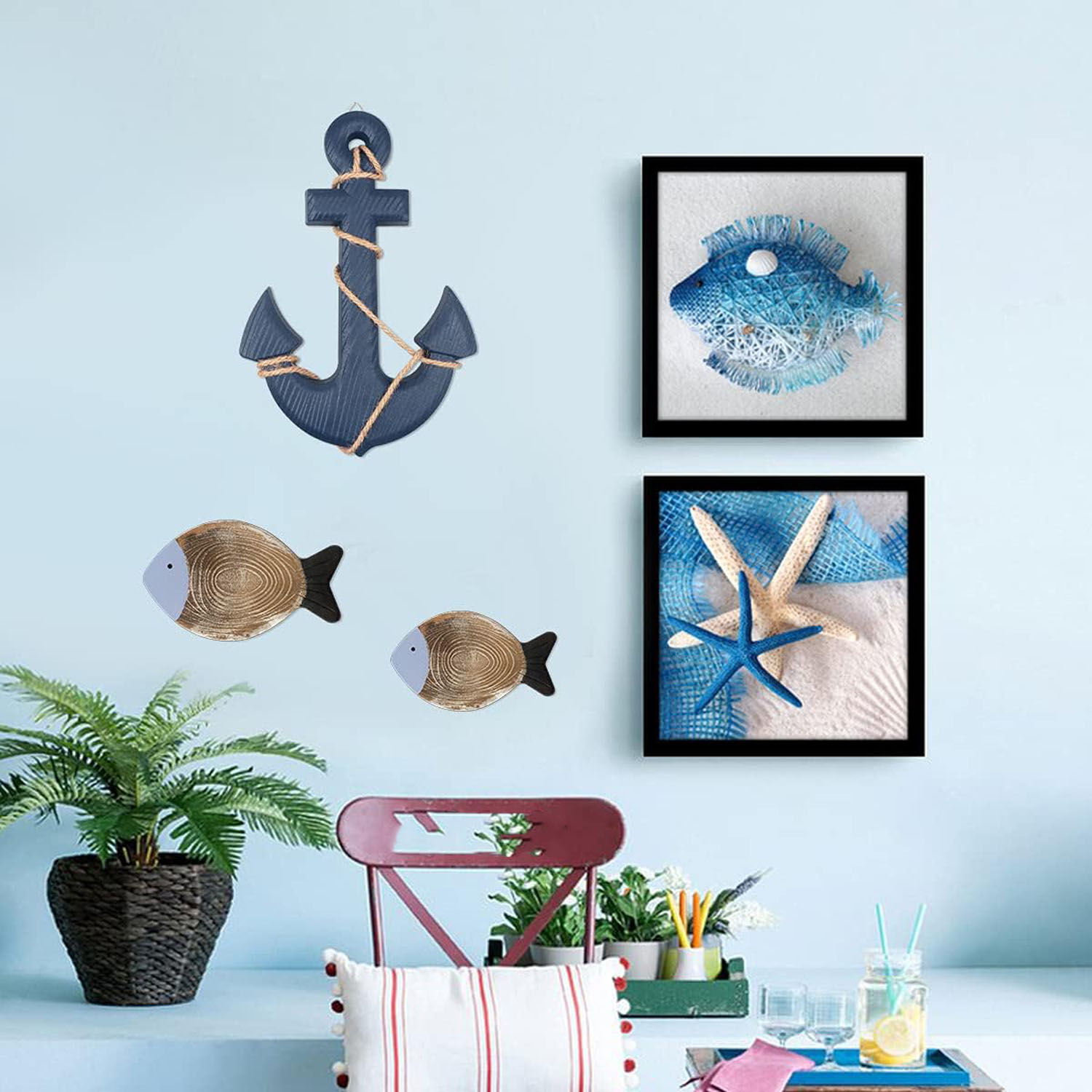 13" Wooden Angel Anchor Rope Tabletop Ornament (Blue) Multifunction Christmas Home Decoration - Image 4