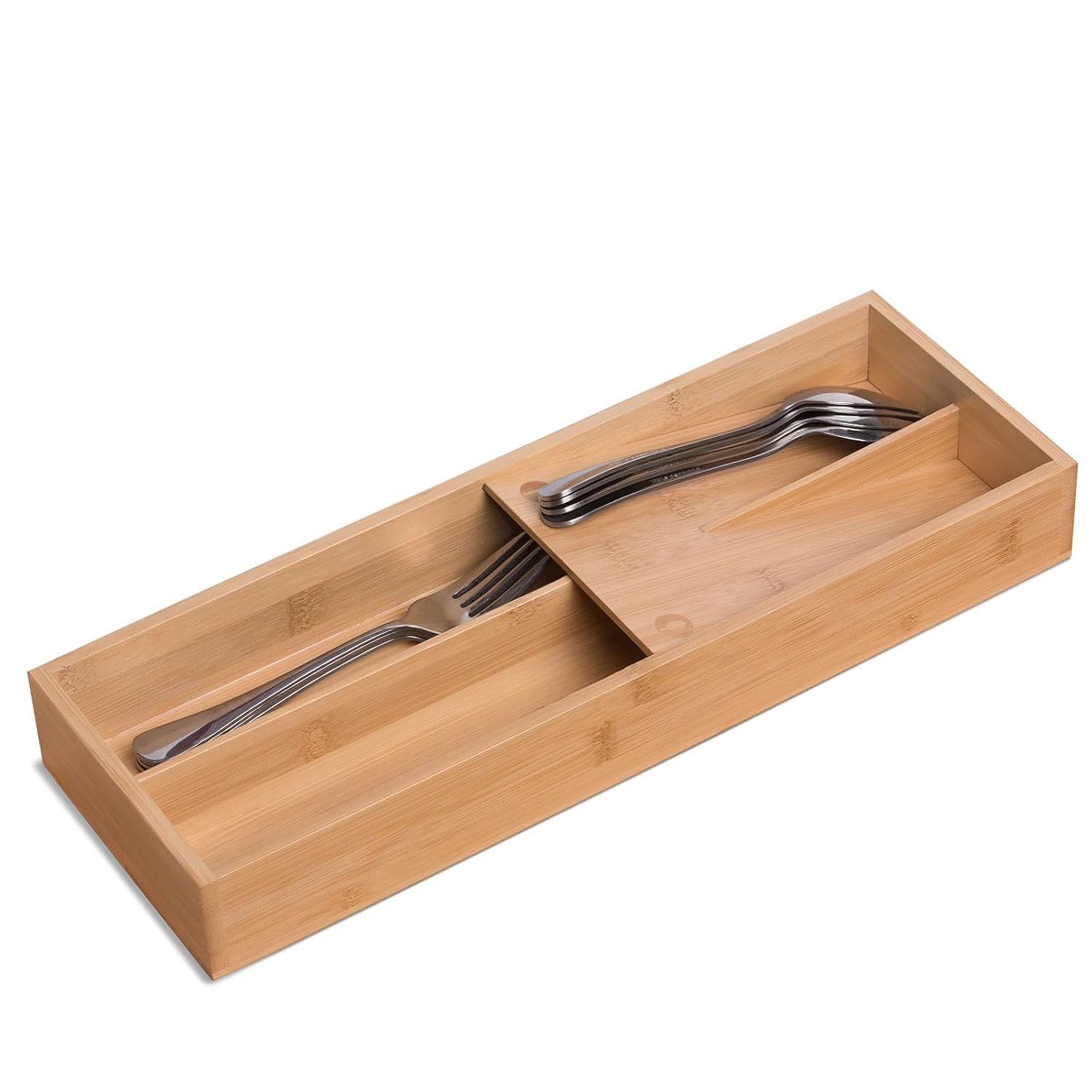 Bamboo Silverware Drawer Organizer Classic Design 3-Layer Portable Kitchen Utensil Tray Holder for Spoons Forks Knives Family - Image 4