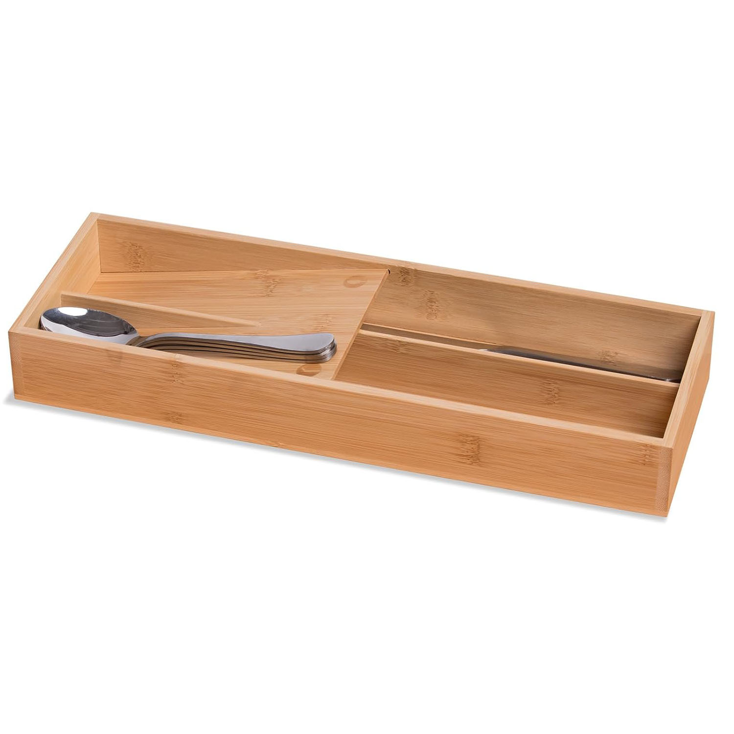 Bamboo Silverware Drawer Organizer Classic Design 3-Layer Portable Kitchen Utensil Tray Holder for Spoons Forks Knives Family - Image 5