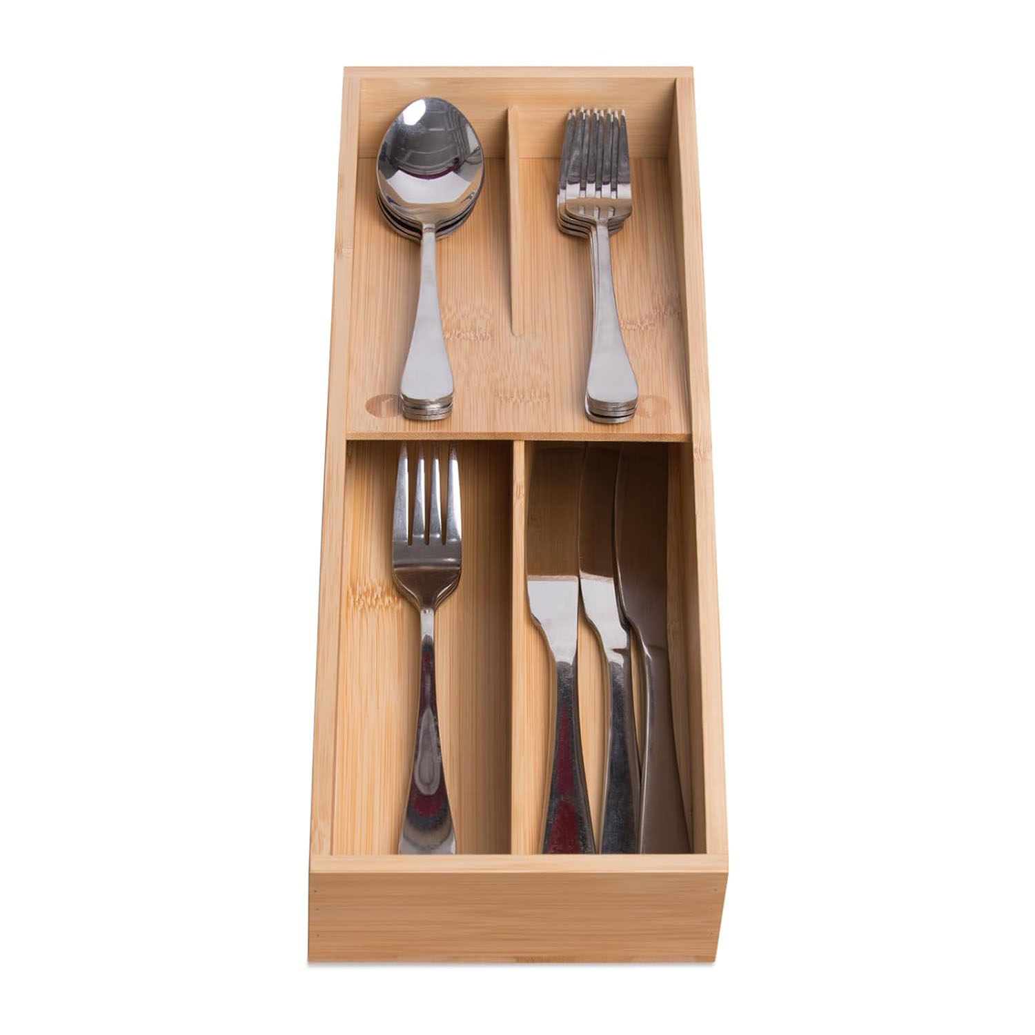 Bamboo Silverware Drawer Organizer Classic Design 3-Layer Portable Kitchen Utensil Tray Holder for Spoons Forks Knives Family - Image 6