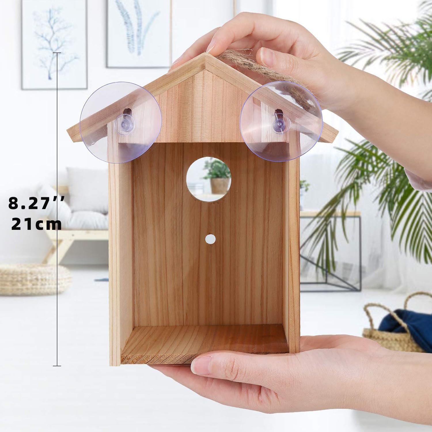 Window Bird House Strong Suction Cup Upgraded Eco-Friendly Silk Screen Printed Wooden Bird Nesting Box Bluebird Finch Chickadee - Image 6
