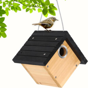 Bird House Wood Nesting Box 1-1/8" Entrance Hole Elegant Design for Backyard Bird Watching 1 Pack Black