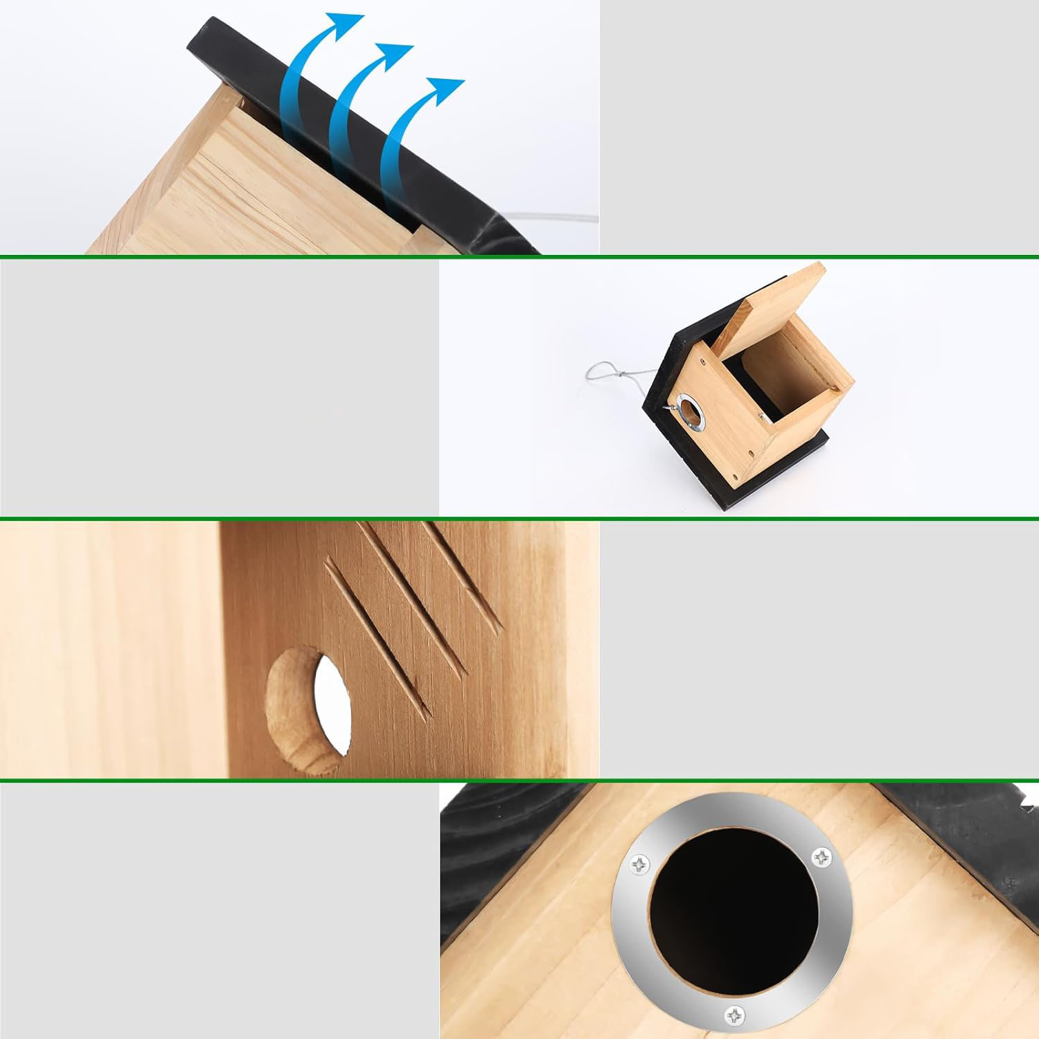 Bird House Wood Nesting Box 1-1/8" Entrance Hole Elegant Design for Backyard Bird Watching 1 Pack Black - Image 3