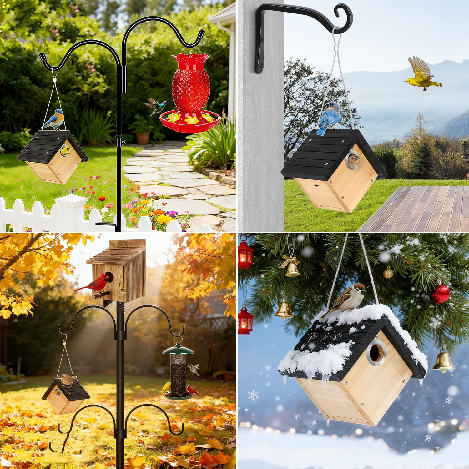 Bird House Wood Nesting Box 1-1/8" Entrance Hole Elegant Design for Backyard Bird Watching 1 Pack Black - Image 4