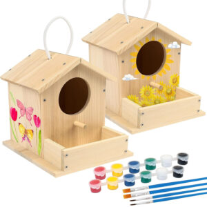 Eco-Friendly 2-Pack DIY Wooden Birdhouse Kit for Kids Includes Paint & Brushes Arts & Crafts Building & Painting Kit