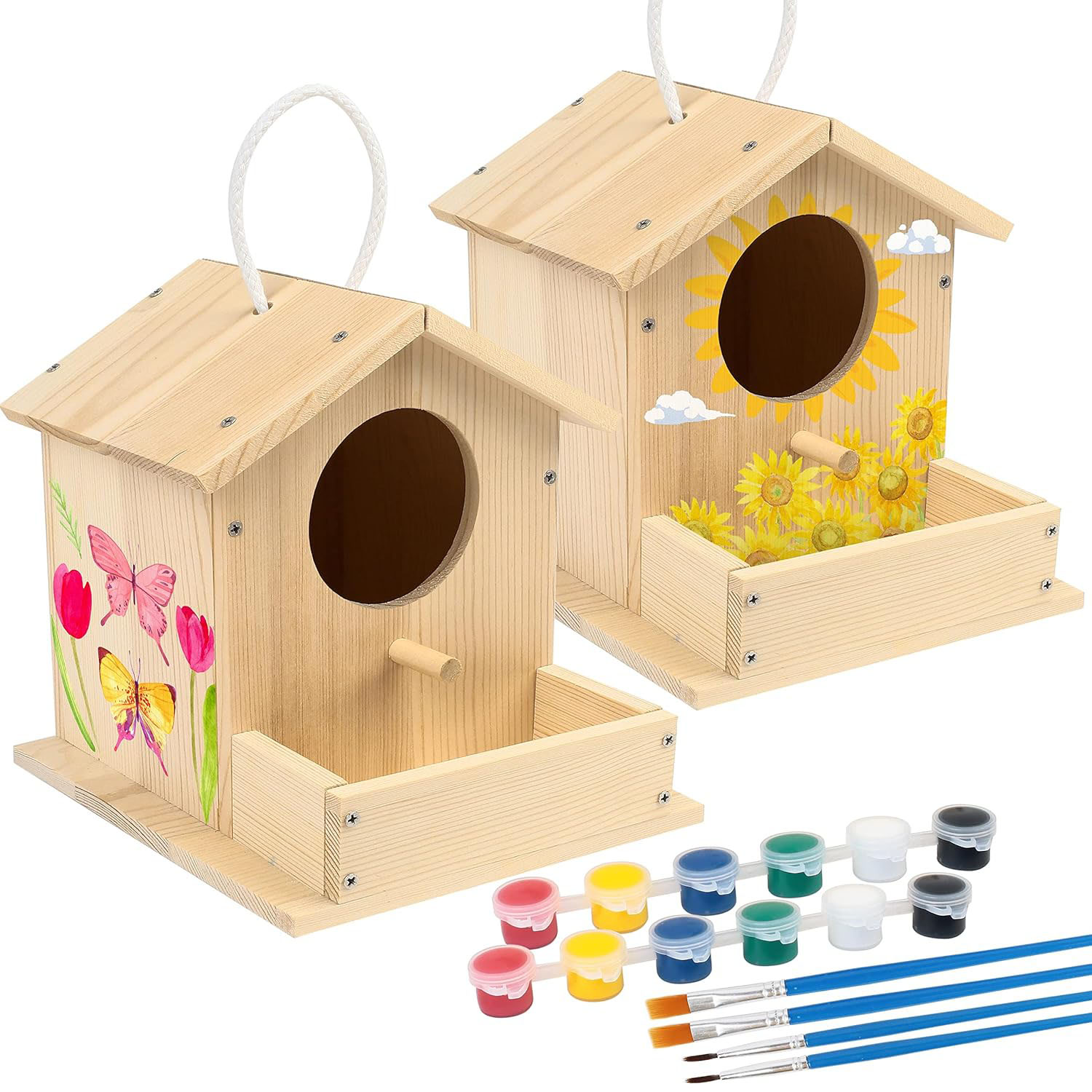Eco-Friendly 2-Pack DIY Wooden Birdhouse Kit for Kids Includes Paint & Brushes Arts & Crafts Building & Painting Kit