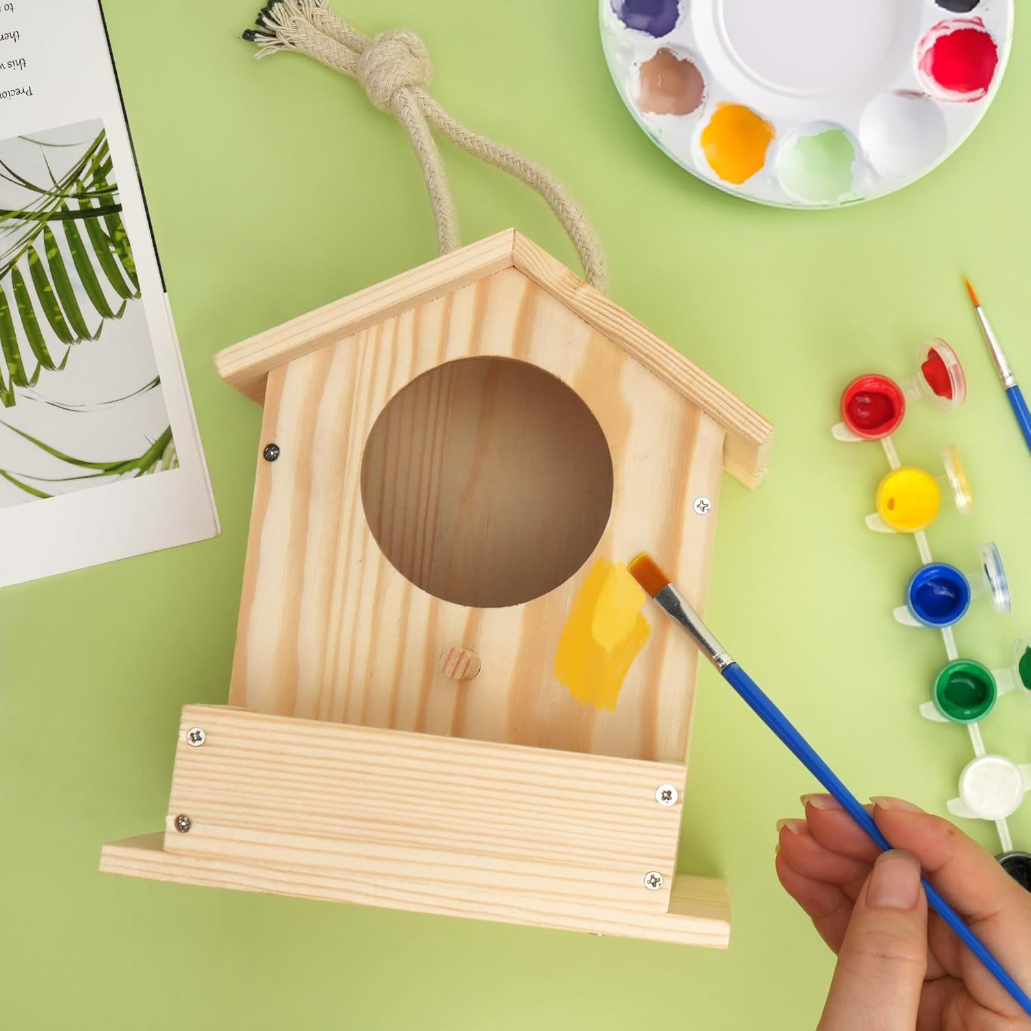Eco-Friendly 2-Pack DIY Wooden Birdhouse Kit for Kids Includes Paint & Brushes Arts & Crafts Building & Painting Kit - Image 4