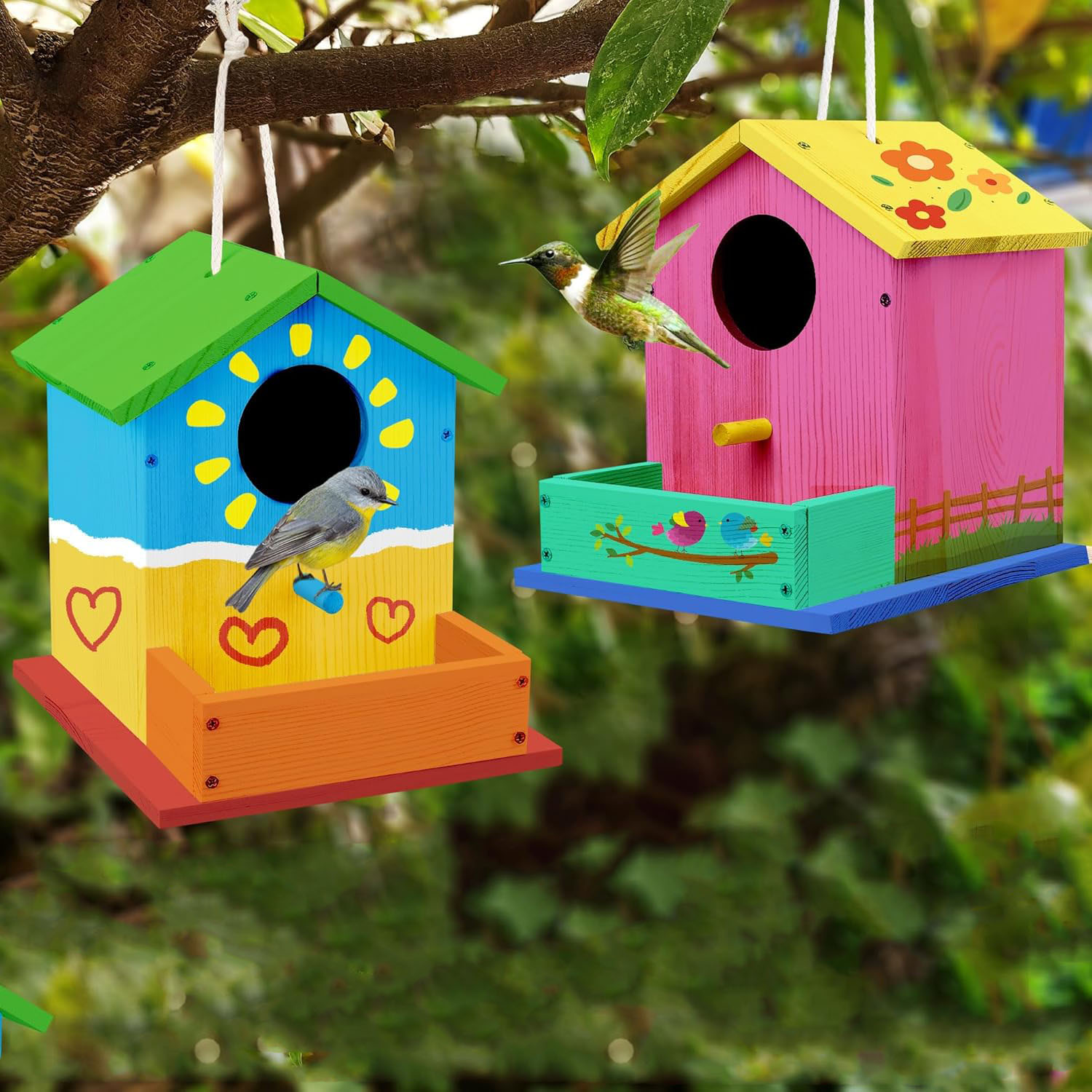 Eco-Friendly 2-Pack DIY Wooden Birdhouse Kit for Kids Includes Paint & Brushes Arts & Crafts Building & Painting Kit - Image 5