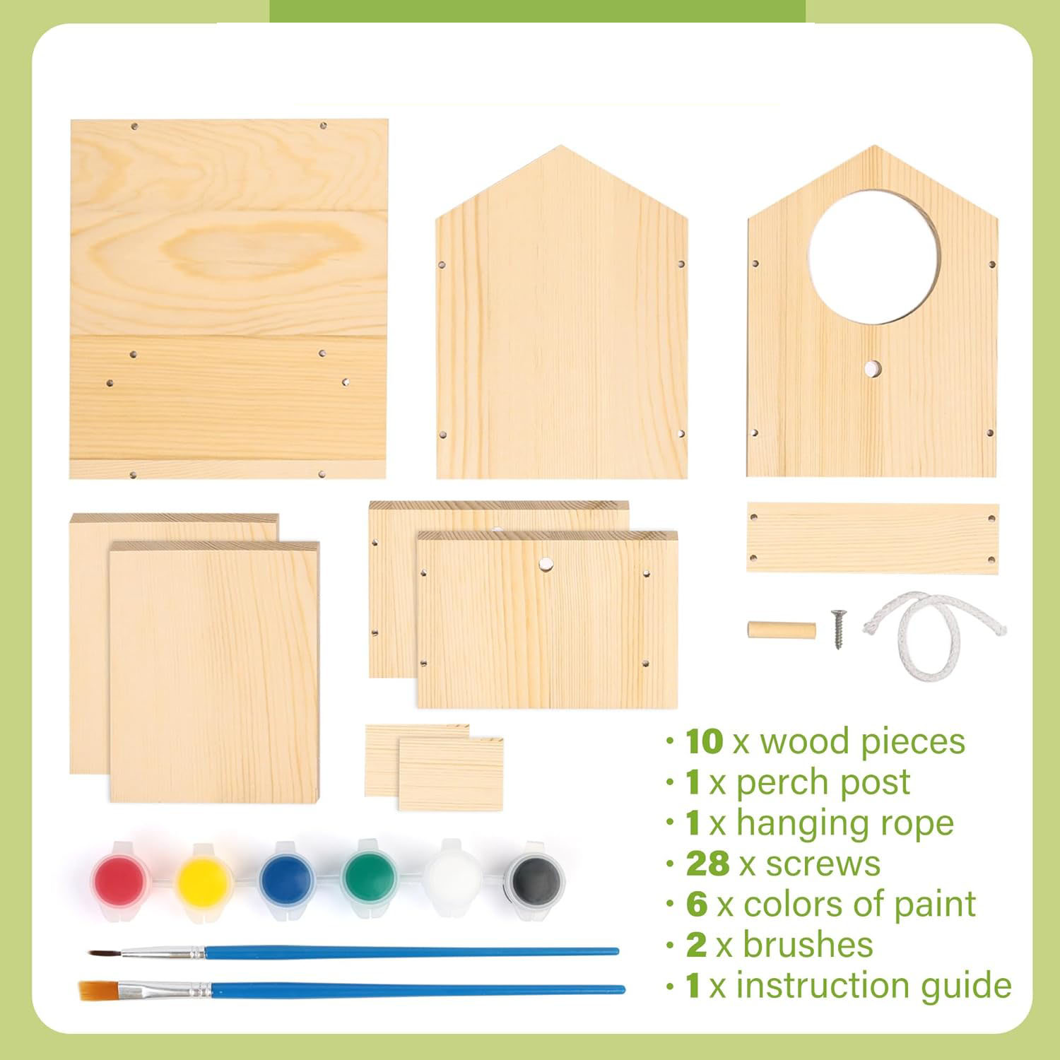 Eco-Friendly 2-Pack DIY Wooden Birdhouse Kit for Kids Includes Paint & Brushes Arts & Crafts Building & Painting Kit - Image 6