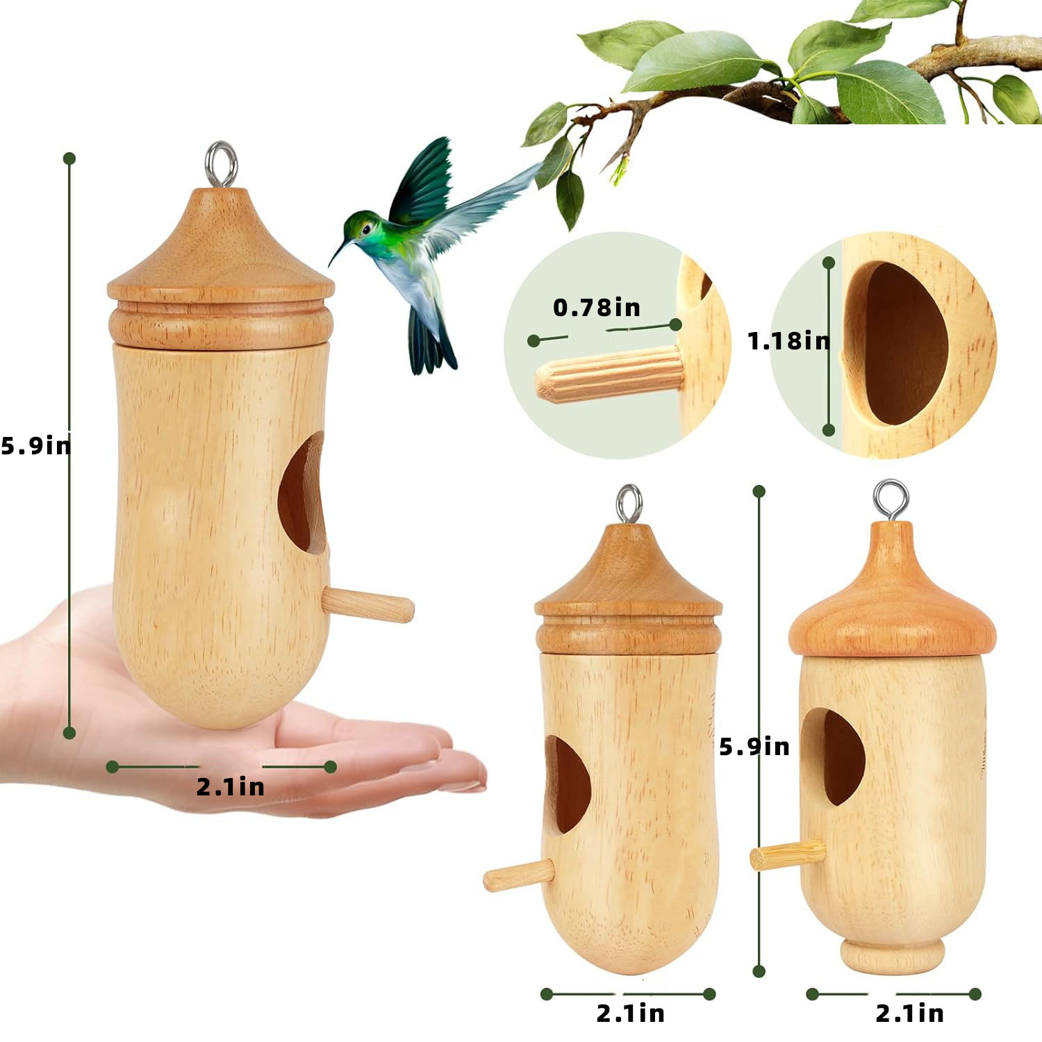 Hummingbird House Small Wooden Hummingbird Bird House Eco-Friendly Elegant Bow String Cute Gardening Gift for Home Decoration - Image 7