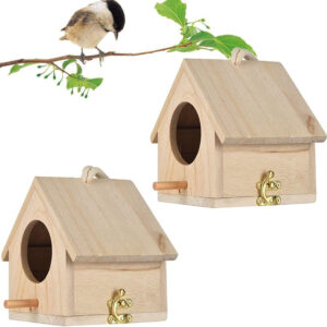 Wooden Bird House Pack 2 Hanging Outdoor Nest Boxes Eco-Friendly & Elegant Design for Garden/Patio DIY Decoration
