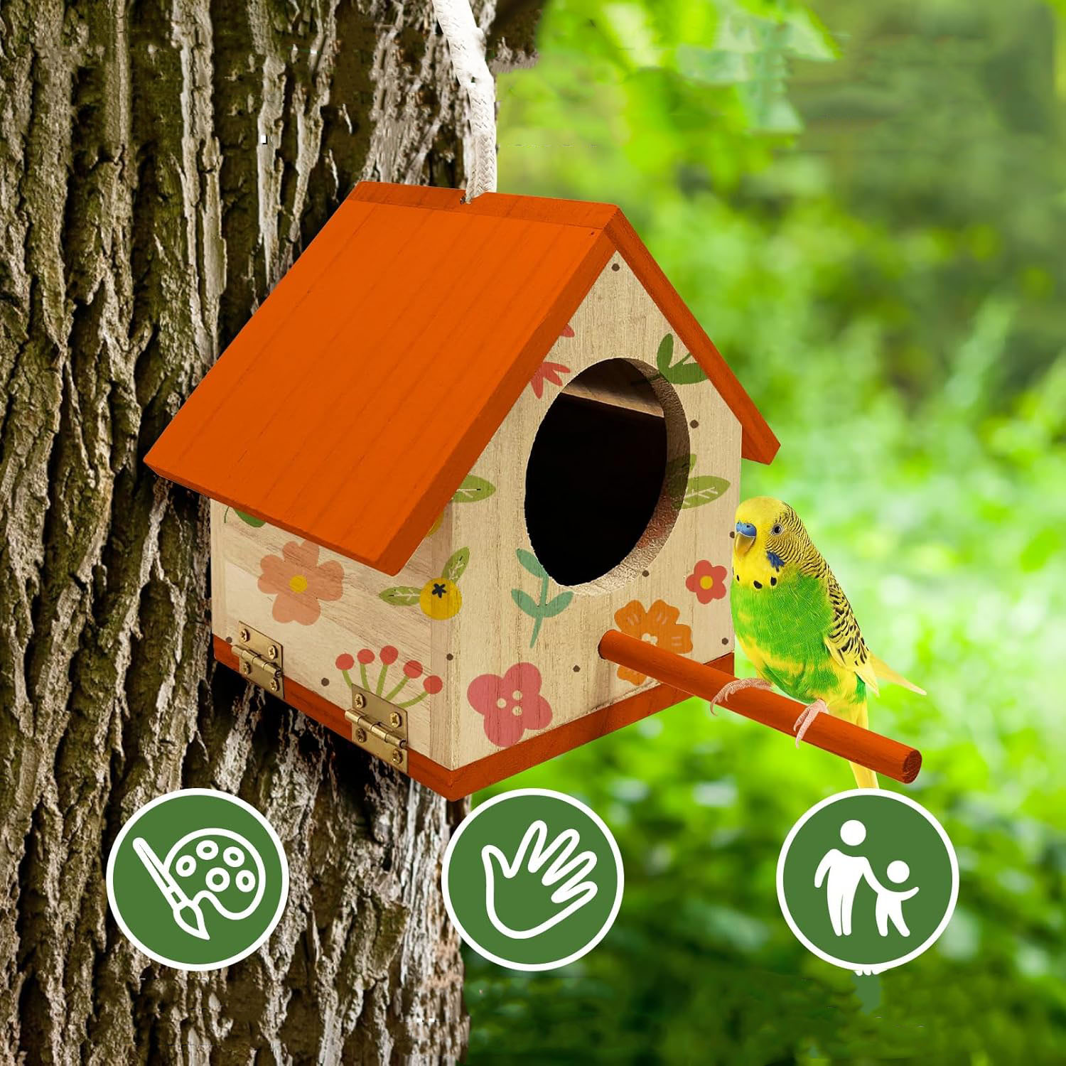 Wooden Bird House Pack 2 Hanging Outdoor Nest Boxes Eco-Friendly & Elegant Design for Garden/Patio DIY Decoration - Image 4