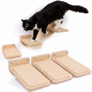 Cat Wall Stairs Natural Wood Sport Style Portable Set 3 Wall Steps Floating Steps Climbing Playing for Adult Cats
