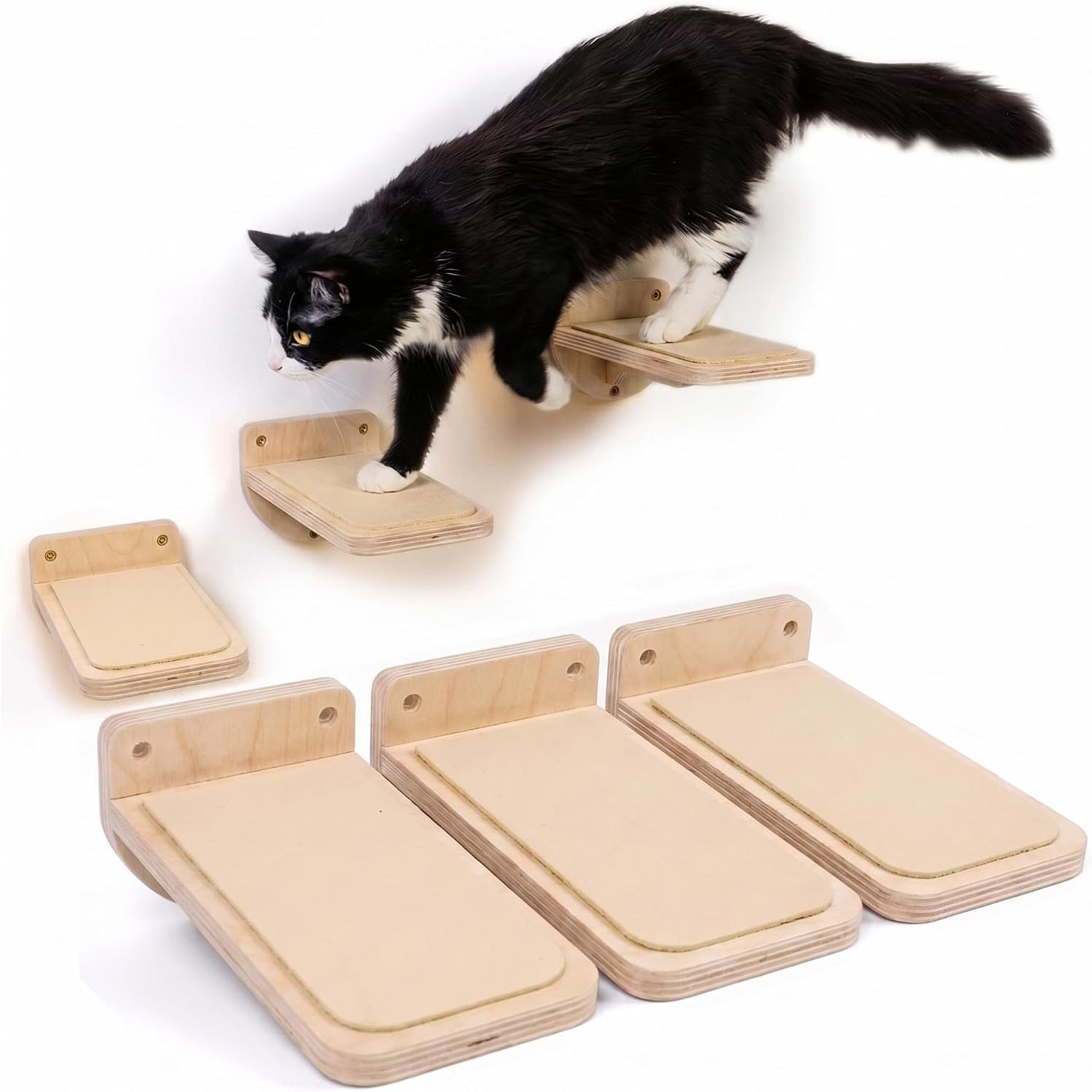 Cat Wall Stairs Natural Wood Sport Style Portable Set 3 Wall Steps Floating Steps Climbing Playing for Adult Cats