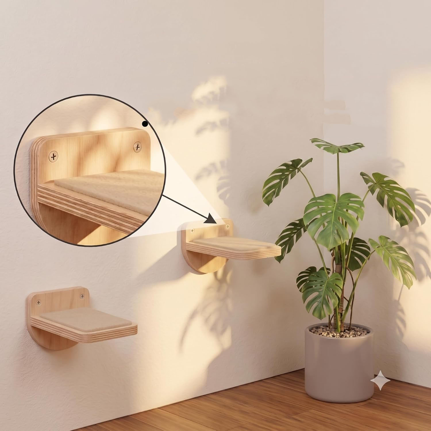 Cat Wall Stairs Natural Wood Sport Style Portable Set 3 Wall Steps Floating Steps Climbing Playing for Adult Cats - Image 4
