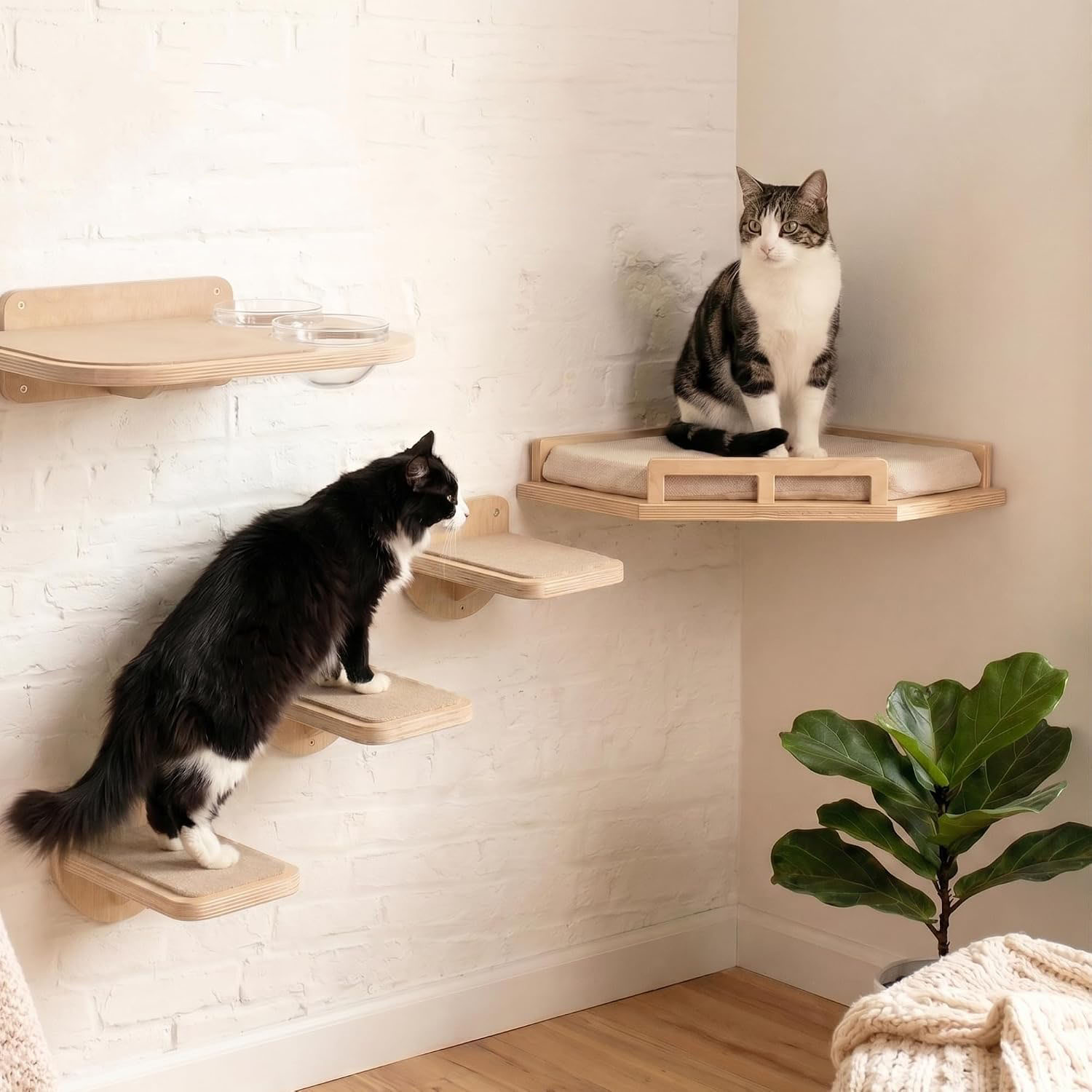 Cat Wall Stairs Natural Wood Sport Style Portable Set 3 Wall Steps Floating Steps Climbing Playing for Adult Cats - Image 6