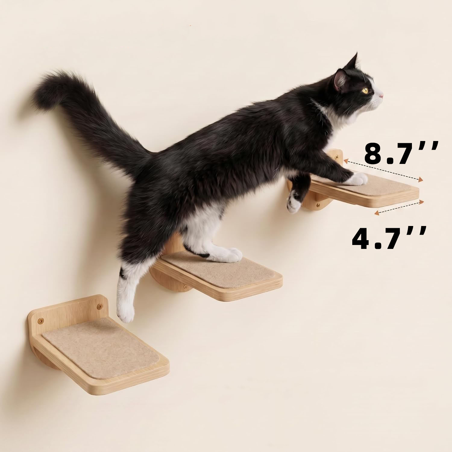 Cat Wall Stairs Natural Wood Sport Style Portable Set 3 Wall Steps Floating Steps Climbing Playing for Adult Cats - Image 7