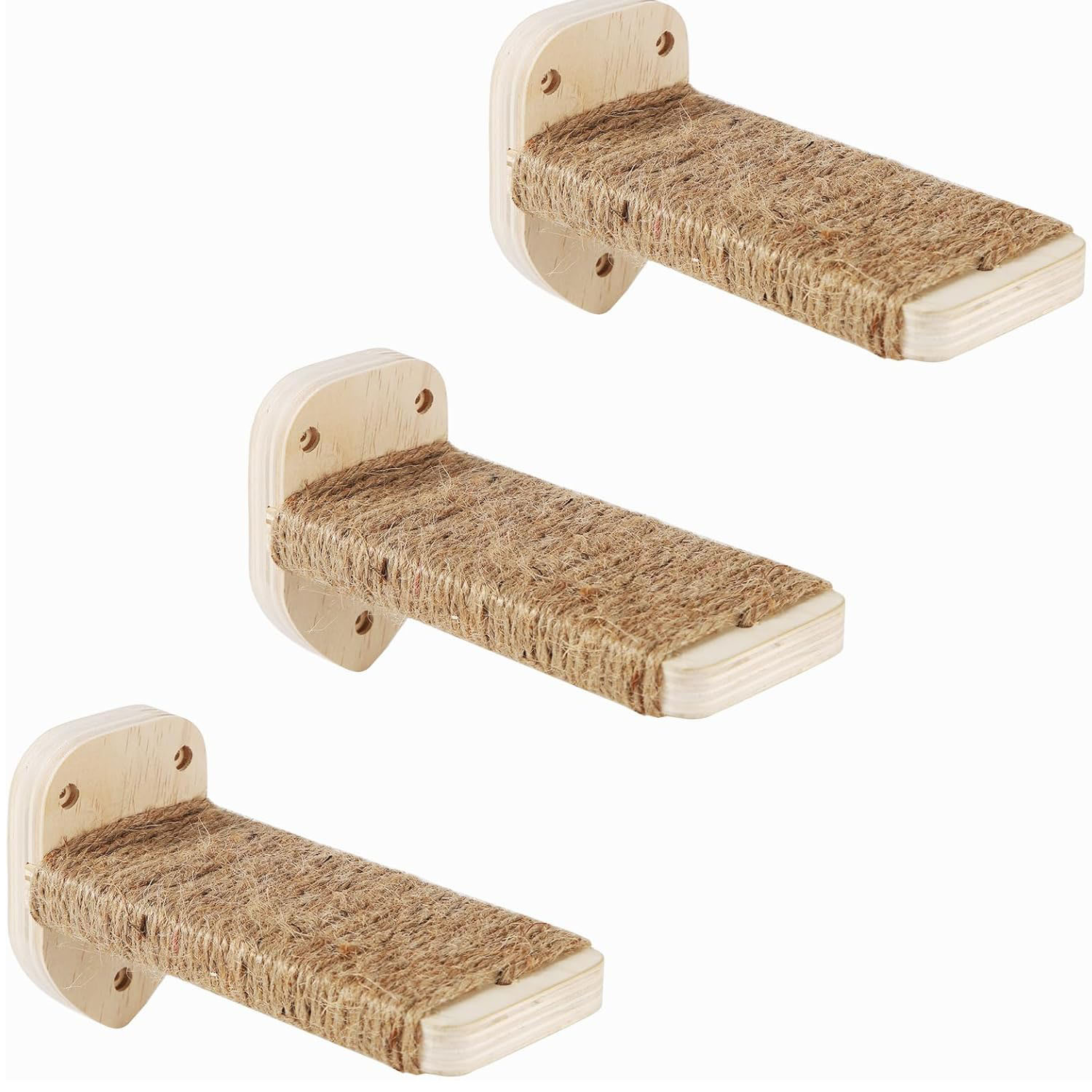 3-in-1 Sport Style Portable Cat Climbing Wall Steps with Hemp Rope Shelves Perches Scratching Pads (Wood)