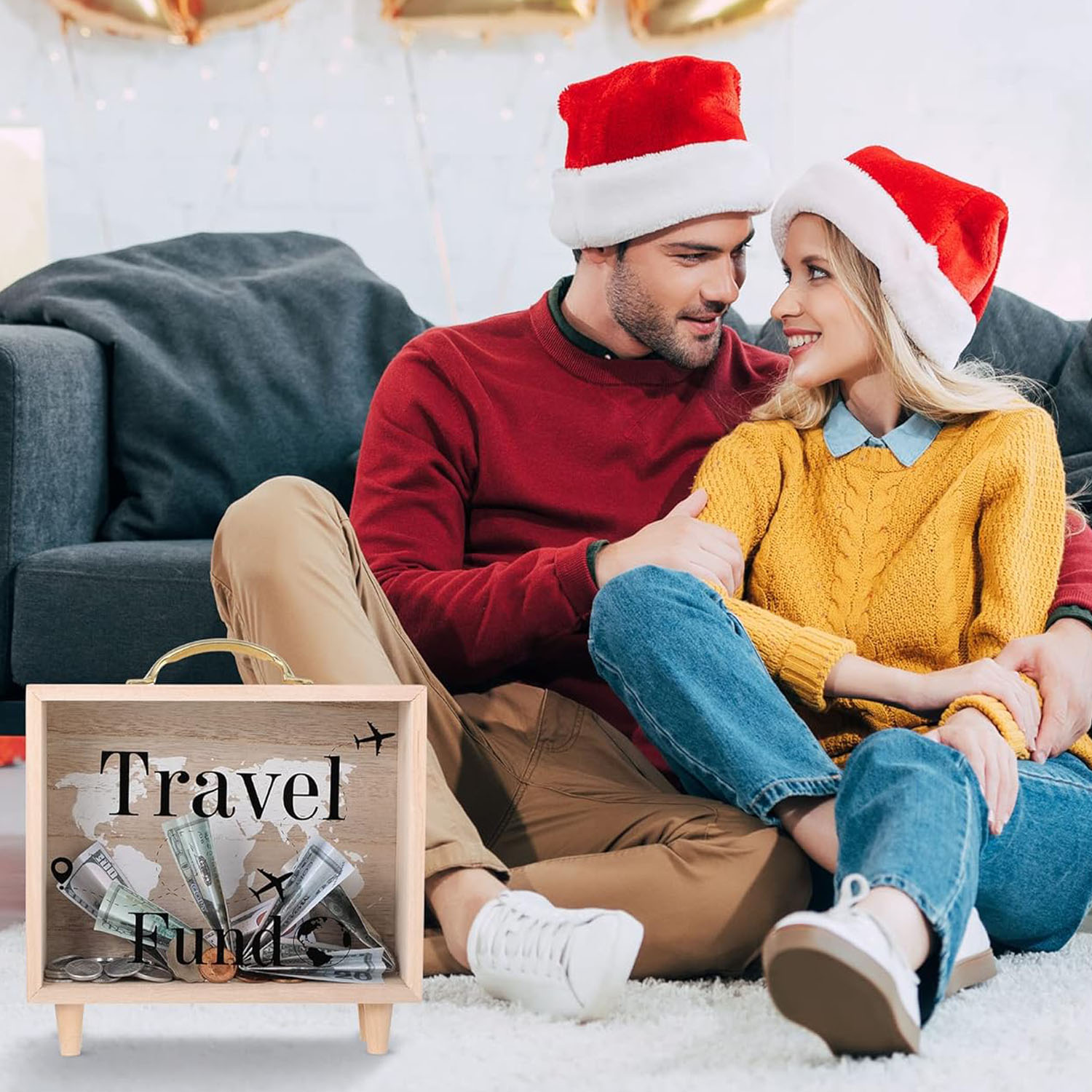 Travel Fund Box Wooden Piggy Bank American Style Portable 8x7.3x2.8 Inch Multifunction for Adults Vacation & Wedding Savings - Image 4