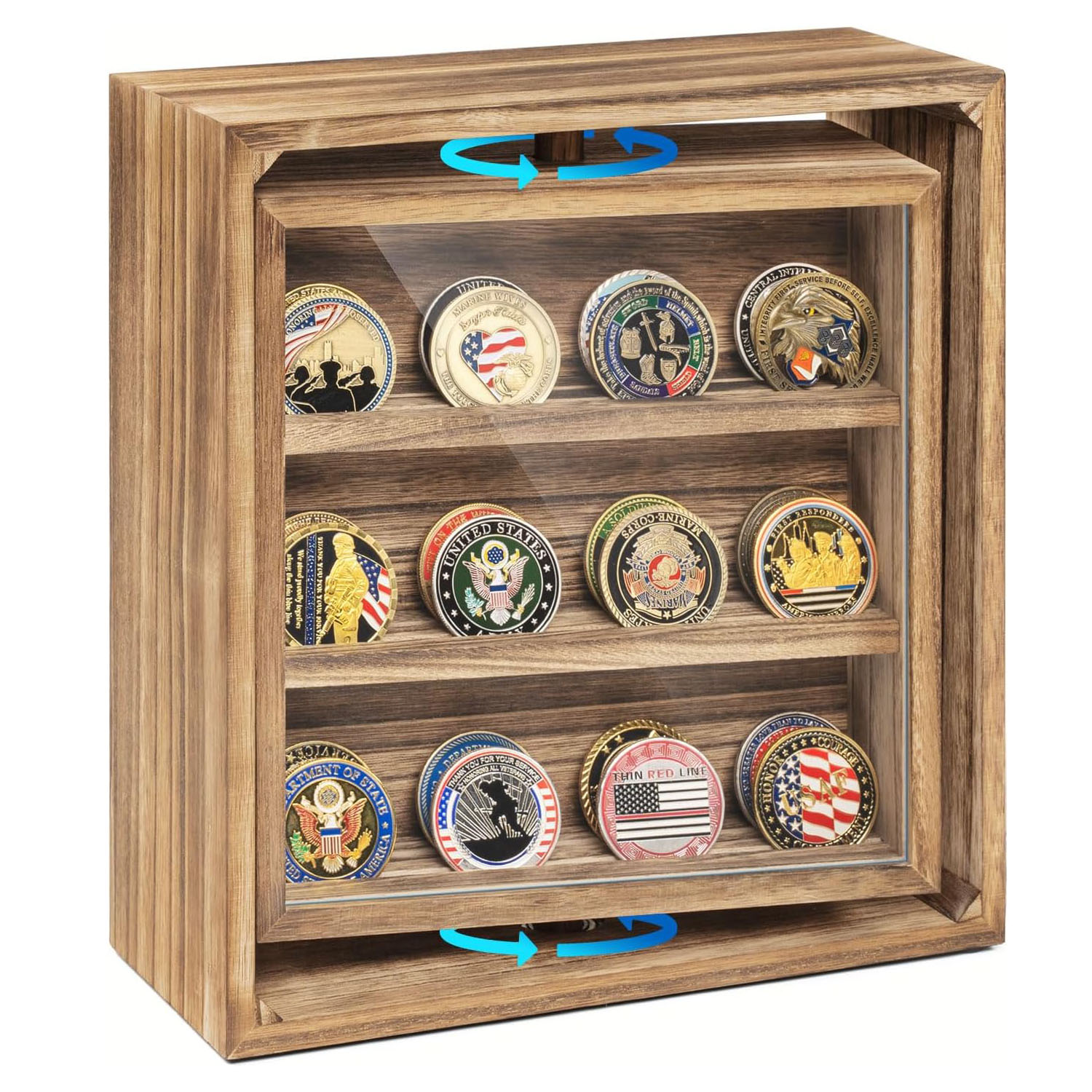 Wooden coin display stand for desk