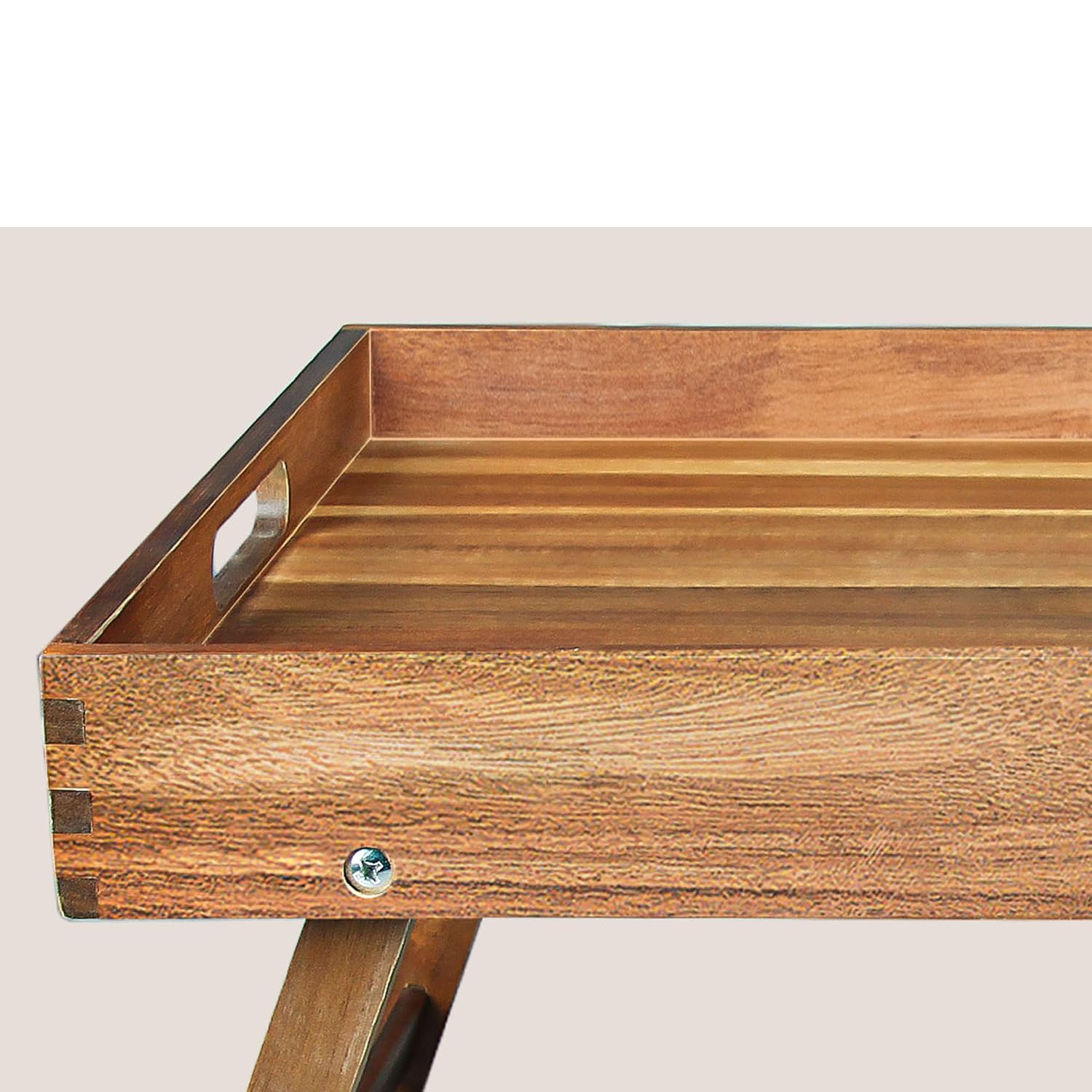 Extra Large Folding Bed Tray Table 22''x14'' Acacia Wood Single Tier American Style Breakfast & Food Serving Tray with Legs - Image 3
