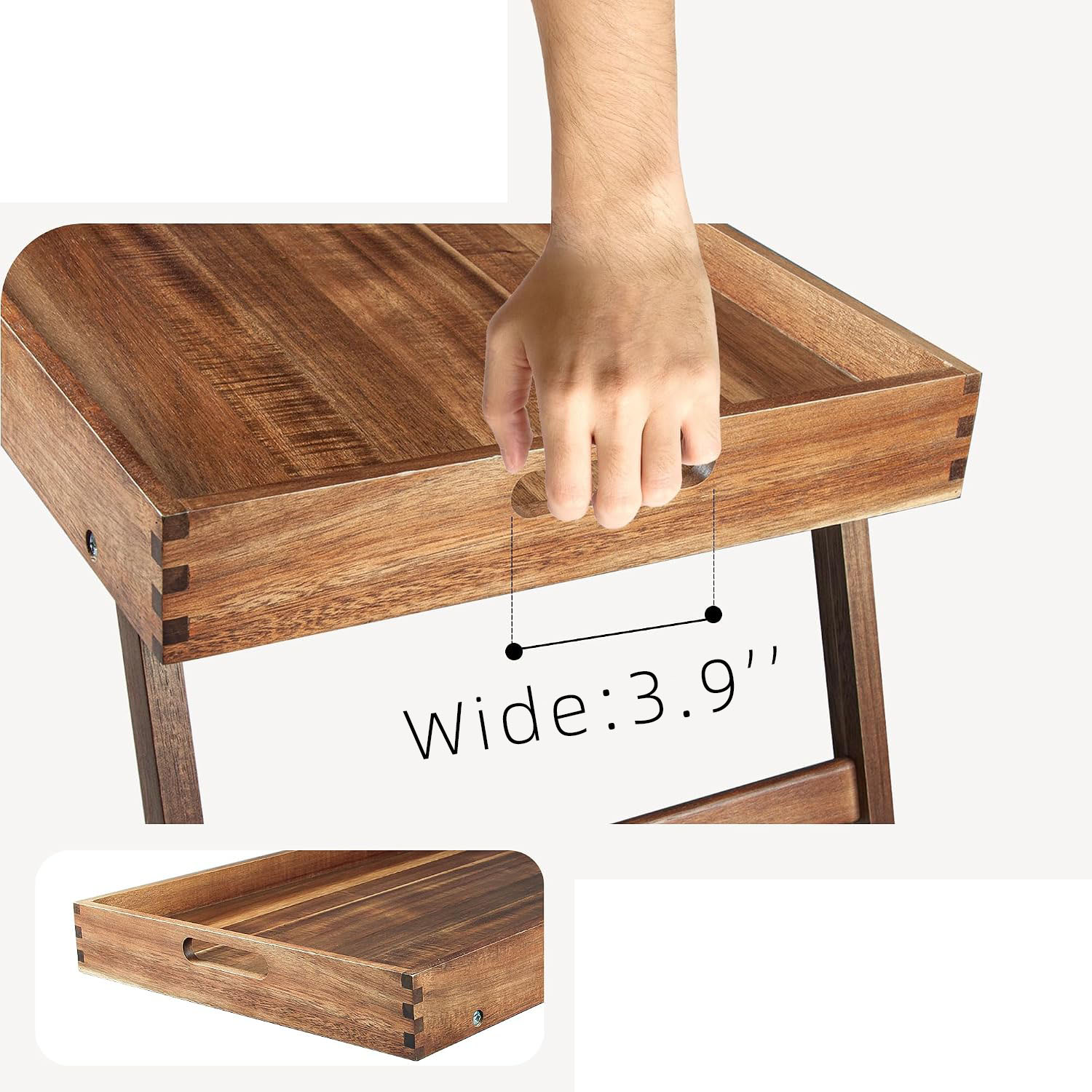Extra Large Folding Bed Tray Table 22''x14'' Acacia Wood Single Tier American Style Breakfast & Food Serving Tray with Legs - Image 6