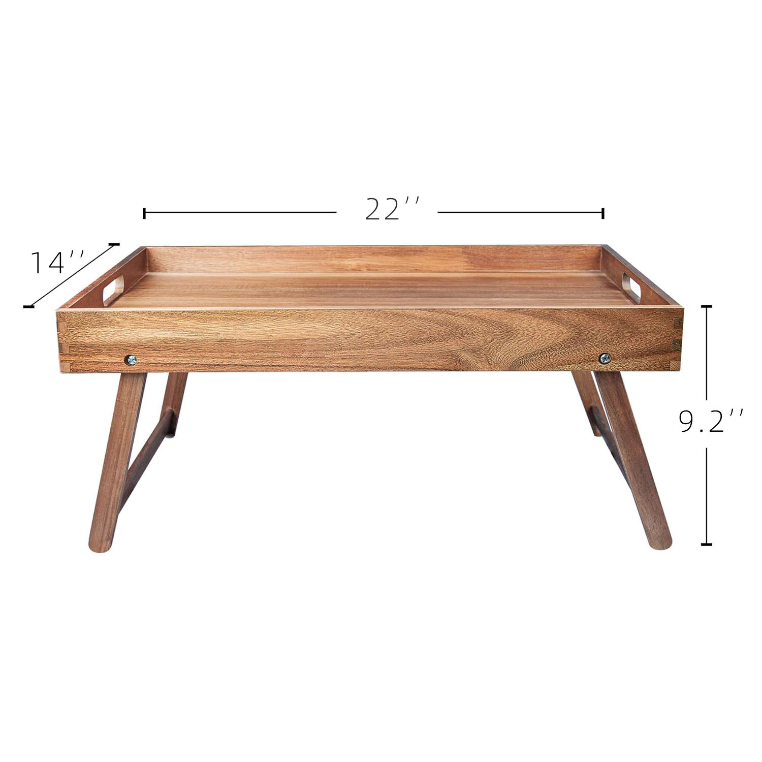 Extra Large Folding Bed Tray Table 22''x14'' Acacia Wood Single Tier American Style Breakfast & Food Serving Tray with Legs - Image 7