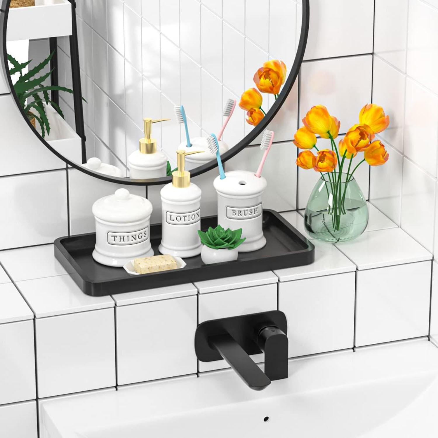 Bathroom Vanity Wood Organizer Tray Multifunction Foldable American Style Home Decoration 11.81 L X 6.1 W X 0.79 H - Image 3