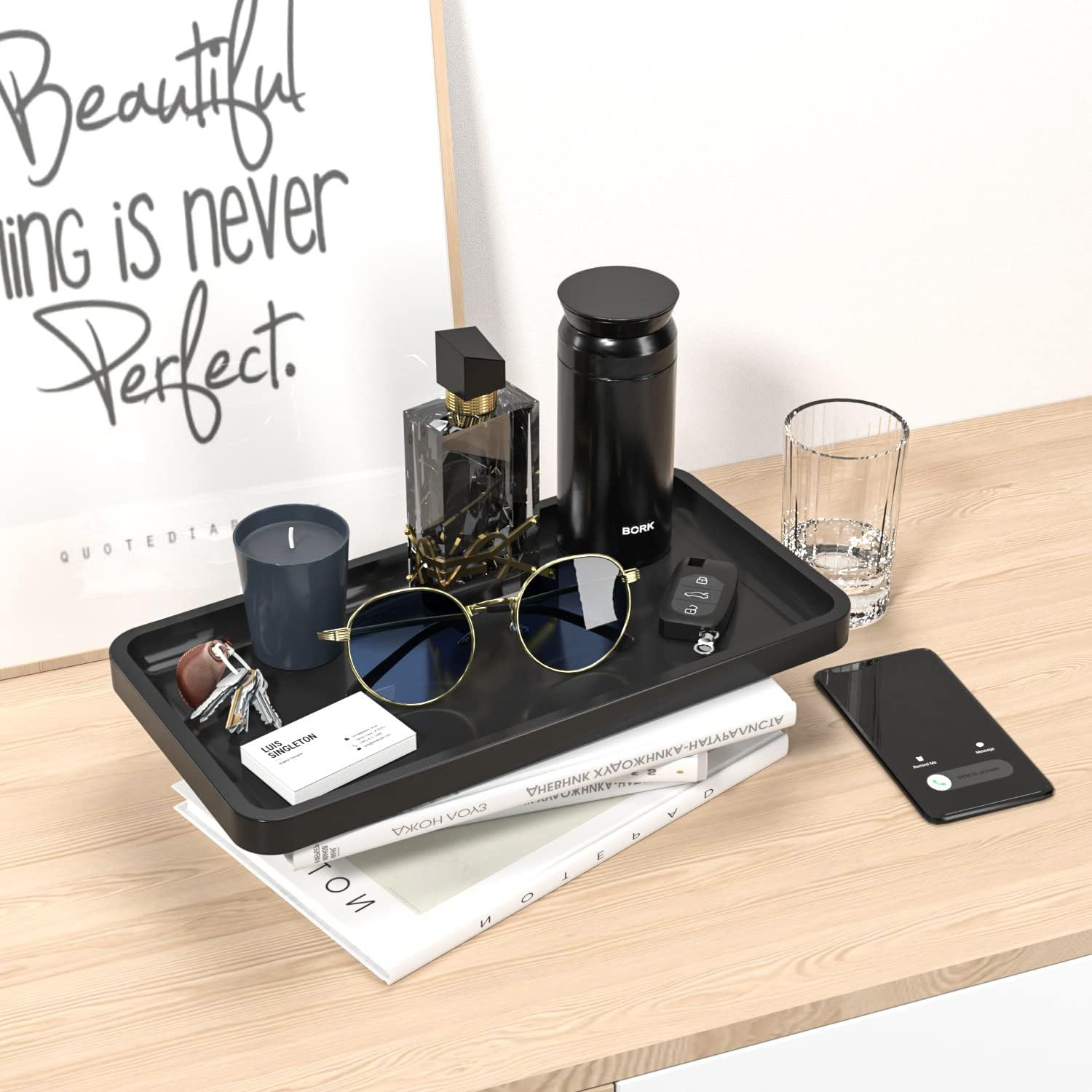 Bathroom Vanity Wood Organizer Tray Multifunction Foldable American Style Home Decoration 11.81 L X 6.1 W X 0.79 H - Image 4