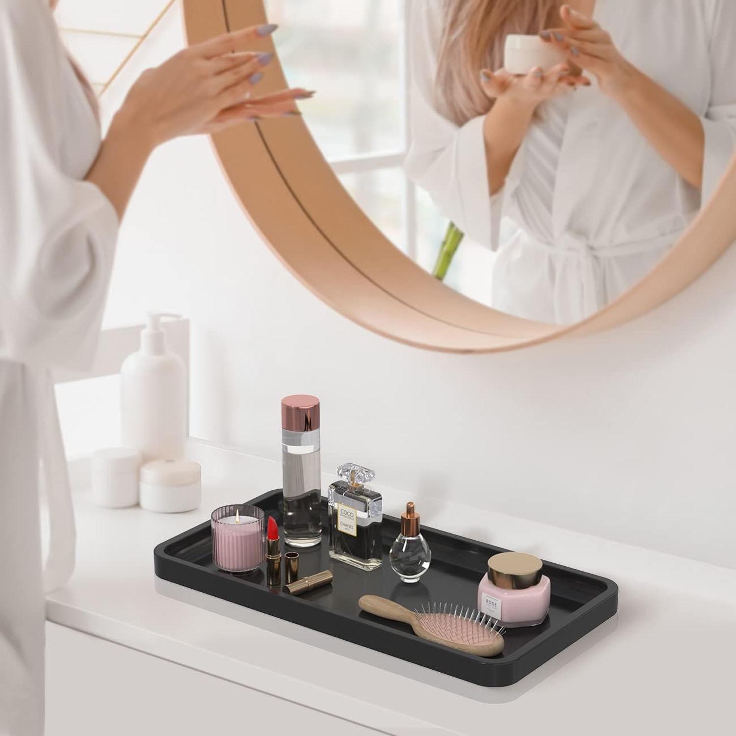 Bathroom Vanity Wood Organizer Tray Multifunction Foldable American Style Home Decoration 11.81 L X 6.1 W X 0.79 H - Image 5