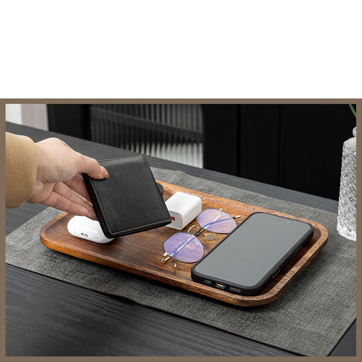 Acacia Wood American Style Foldable Valet Tray for Men Women Catch All Key Dump Bathroom Organizer Decorative Wooden - Image 3