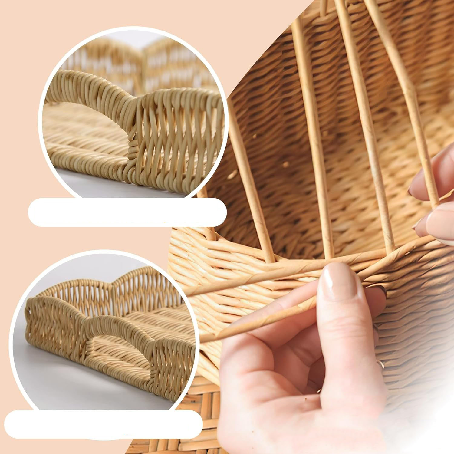 Tray Scalloped Edge Rectangular Faux Rattan Iron Handles Foldable Multifunction Bathroom Decorative - Image 3