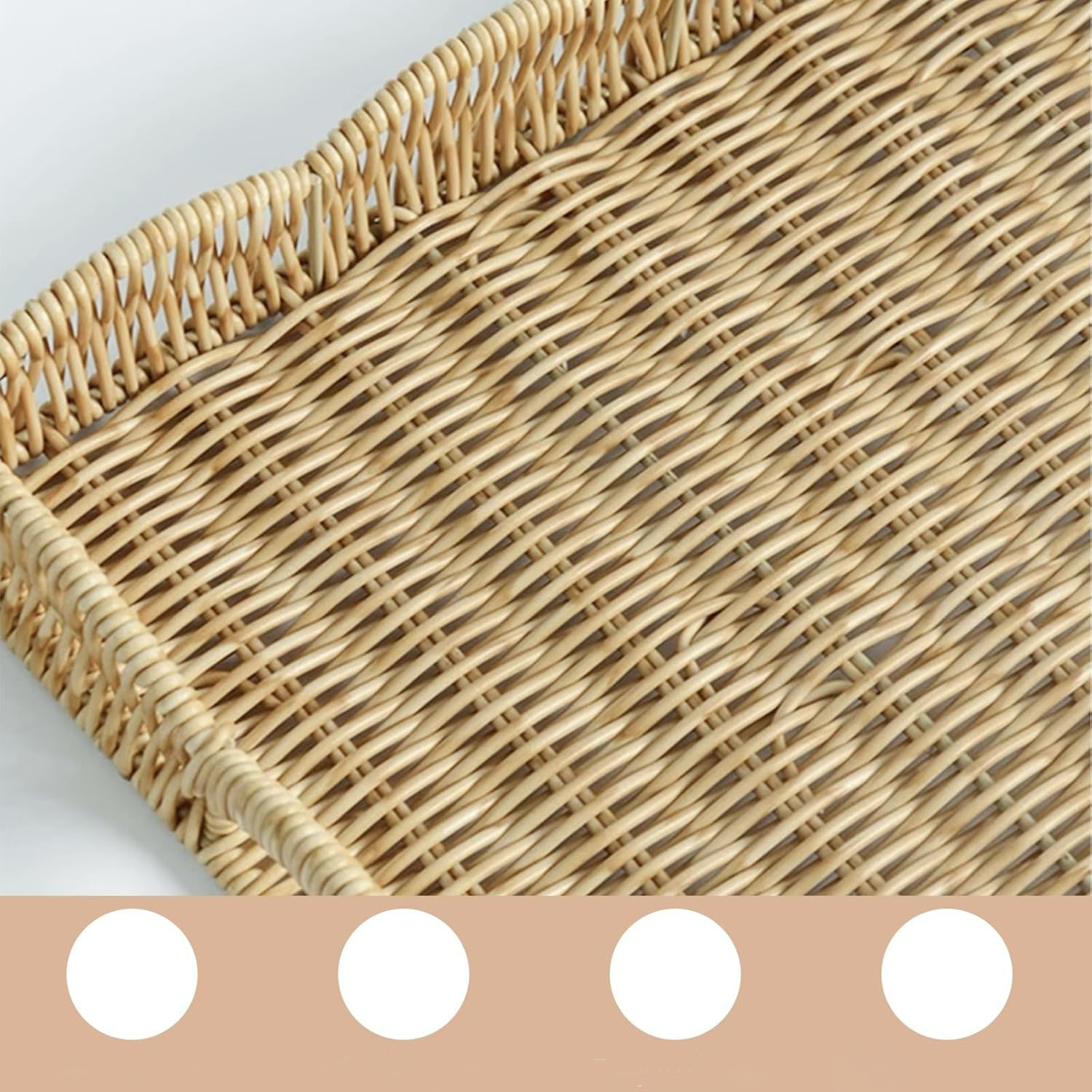 Tray Scalloped Edge Rectangular Faux Rattan Iron Handles Foldable Multifunction Bathroom Decorative - Image 4