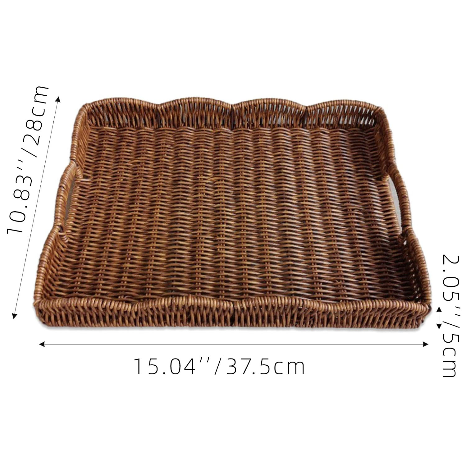 Tray Scalloped Edge Rectangular Faux Rattan Iron Handles Foldable Multifunction Bathroom Decorative - Image 7