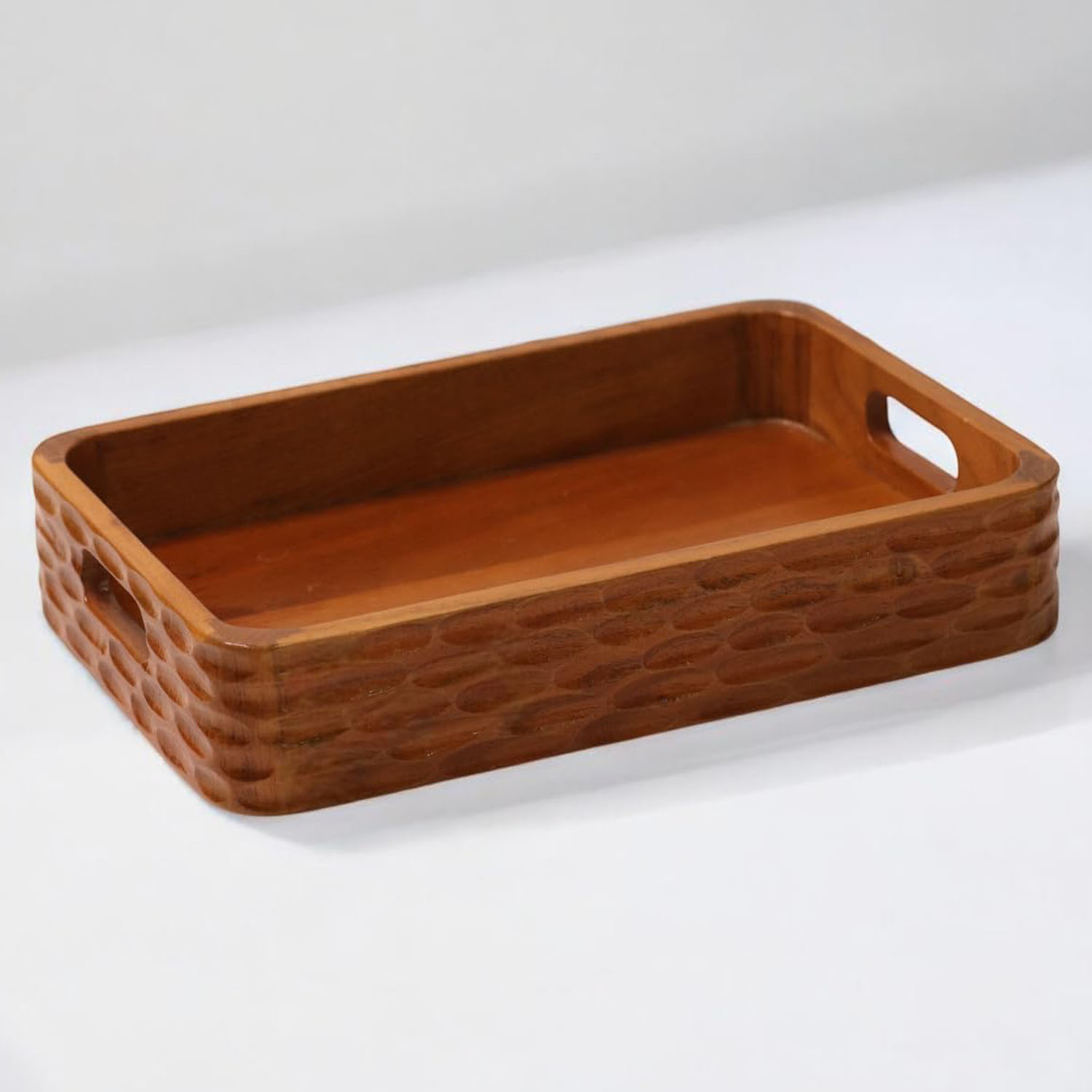 Acacia Wood Tray Shandong | Premium American Style Foldable Multifunction Storage Tray | 38x25x5cm | Handcrafted